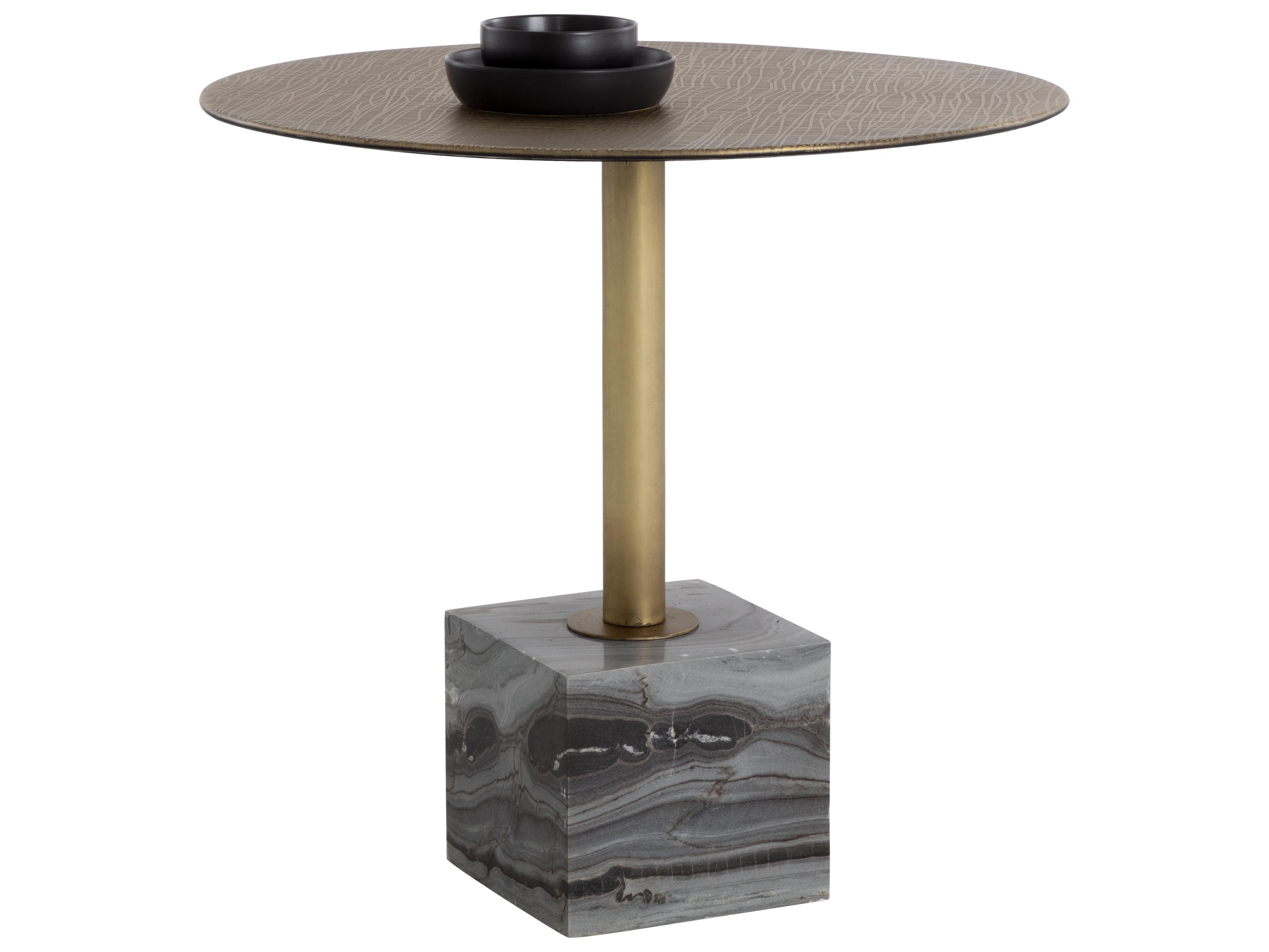 Sunpan Kata Grey Marble Round Metal Bar Table