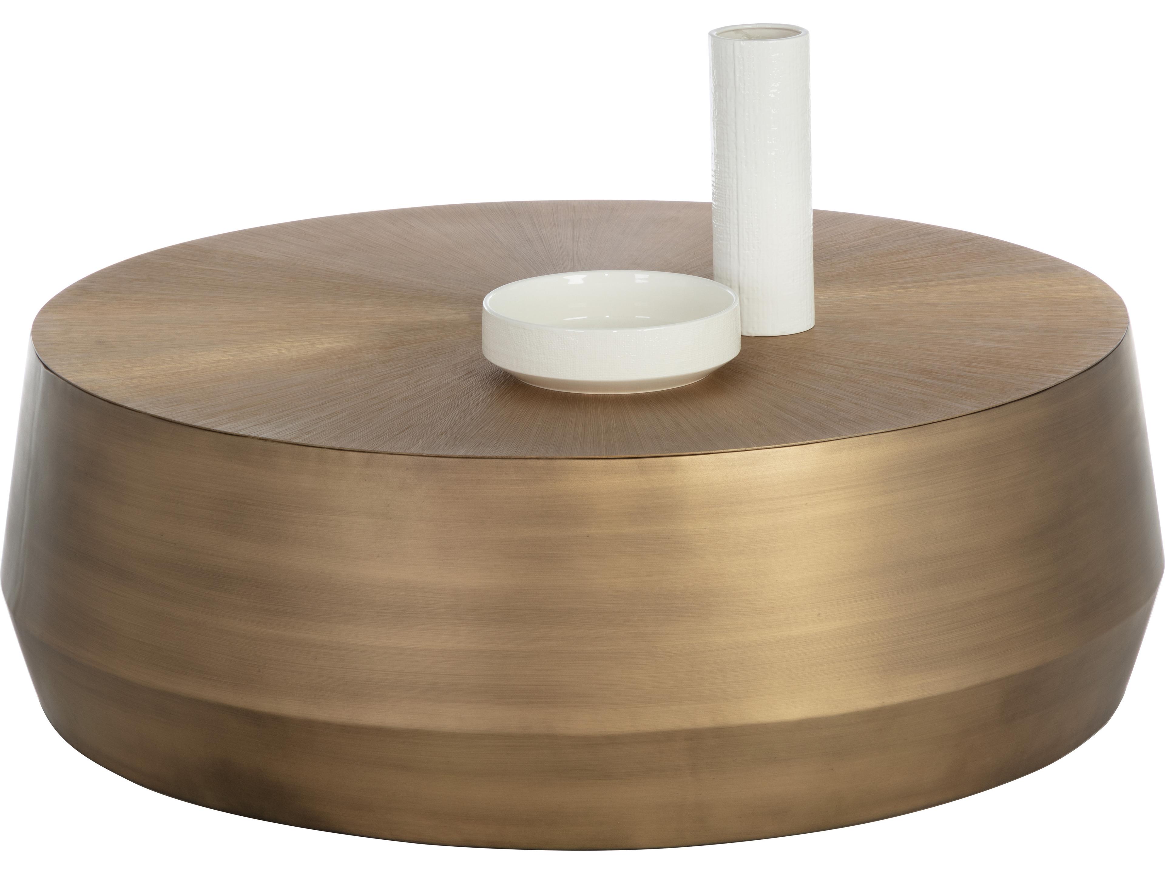 Sunpan Creed Round Metal Antique Gold Coffee Table