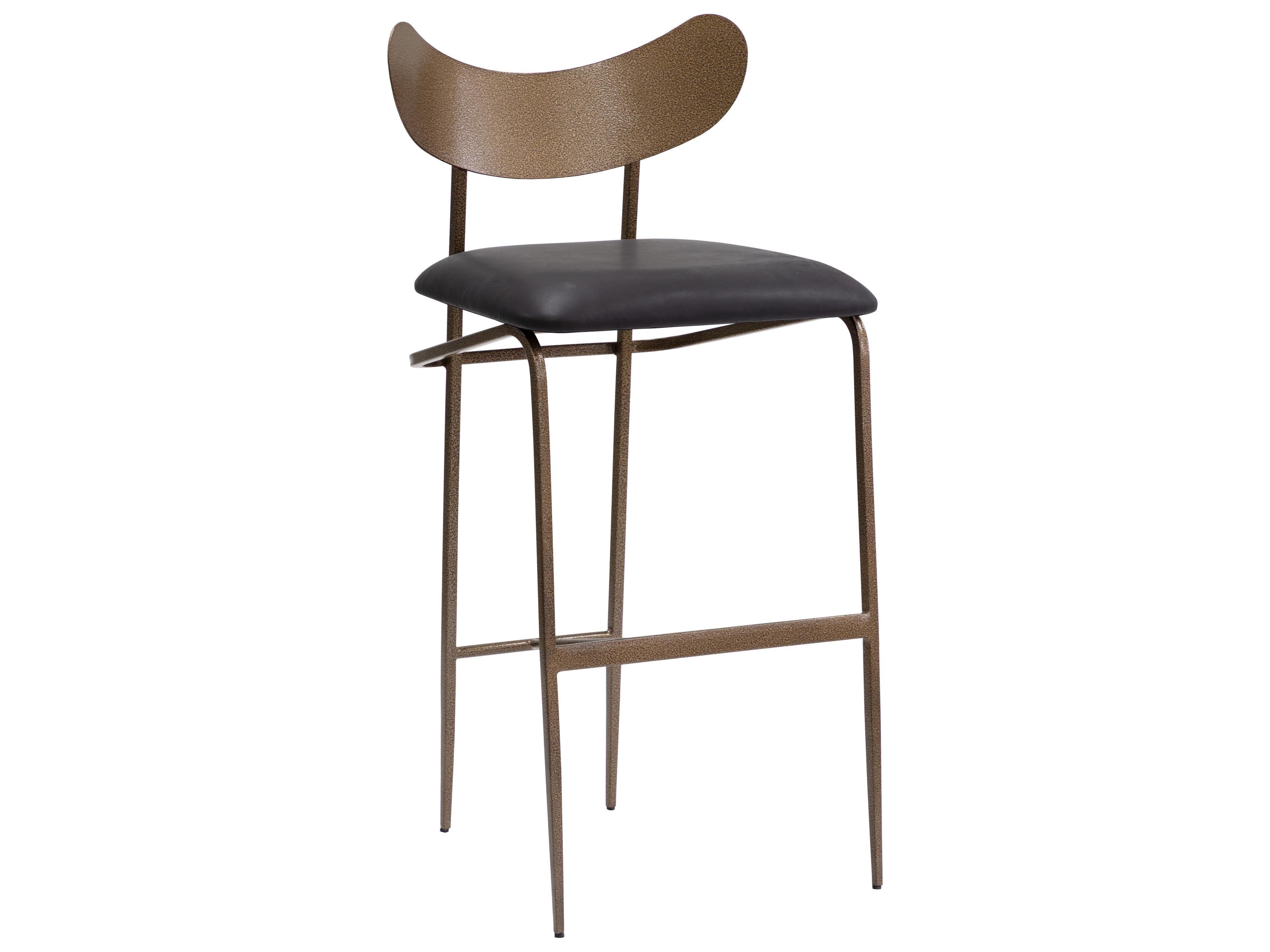 Sunpan Gibbons Antique Brass Charcoal Black Leather Bar Stool