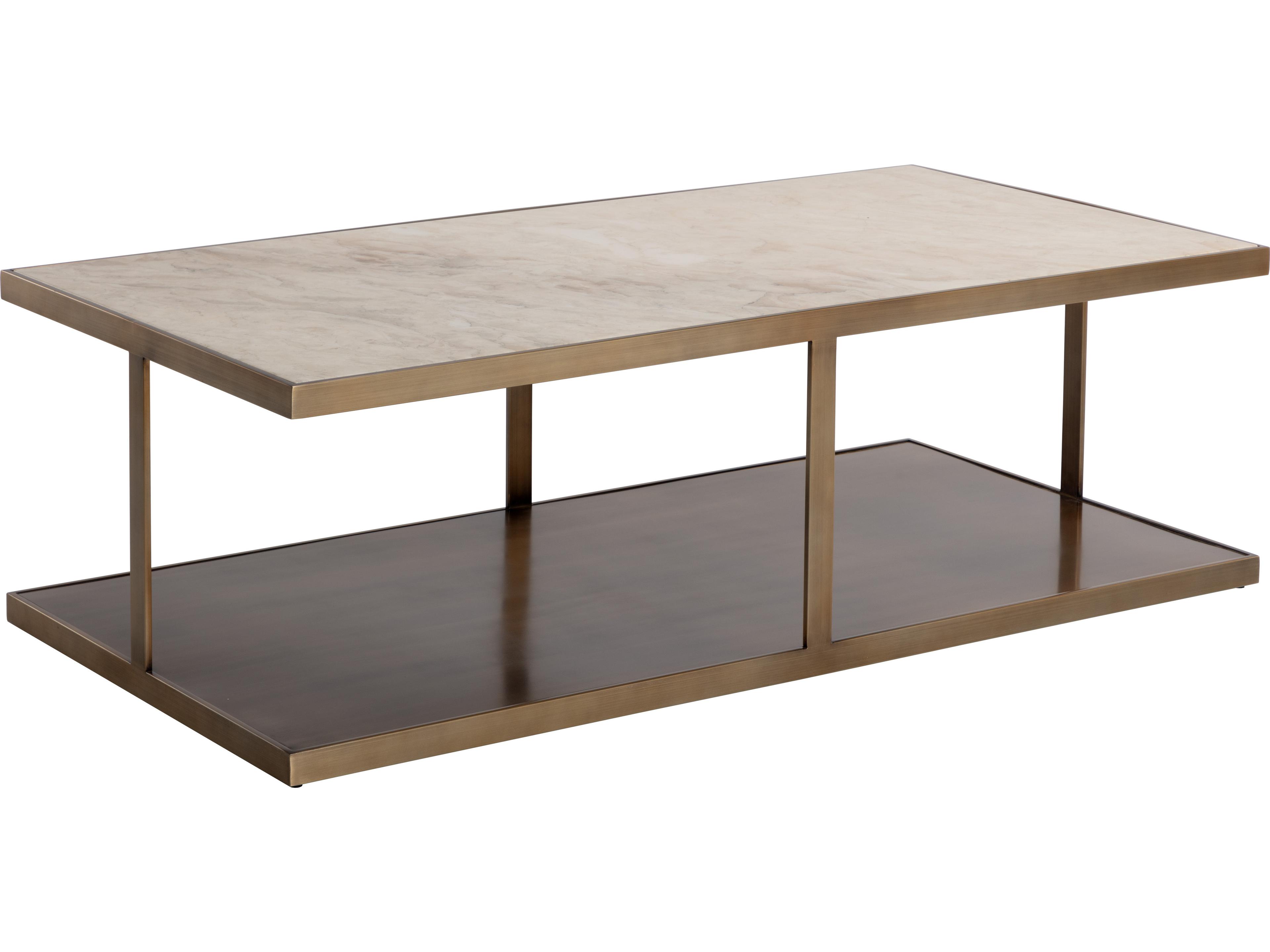 Sunpan Kamali Rectangular Marble Matte Antique Gold Coffee Table