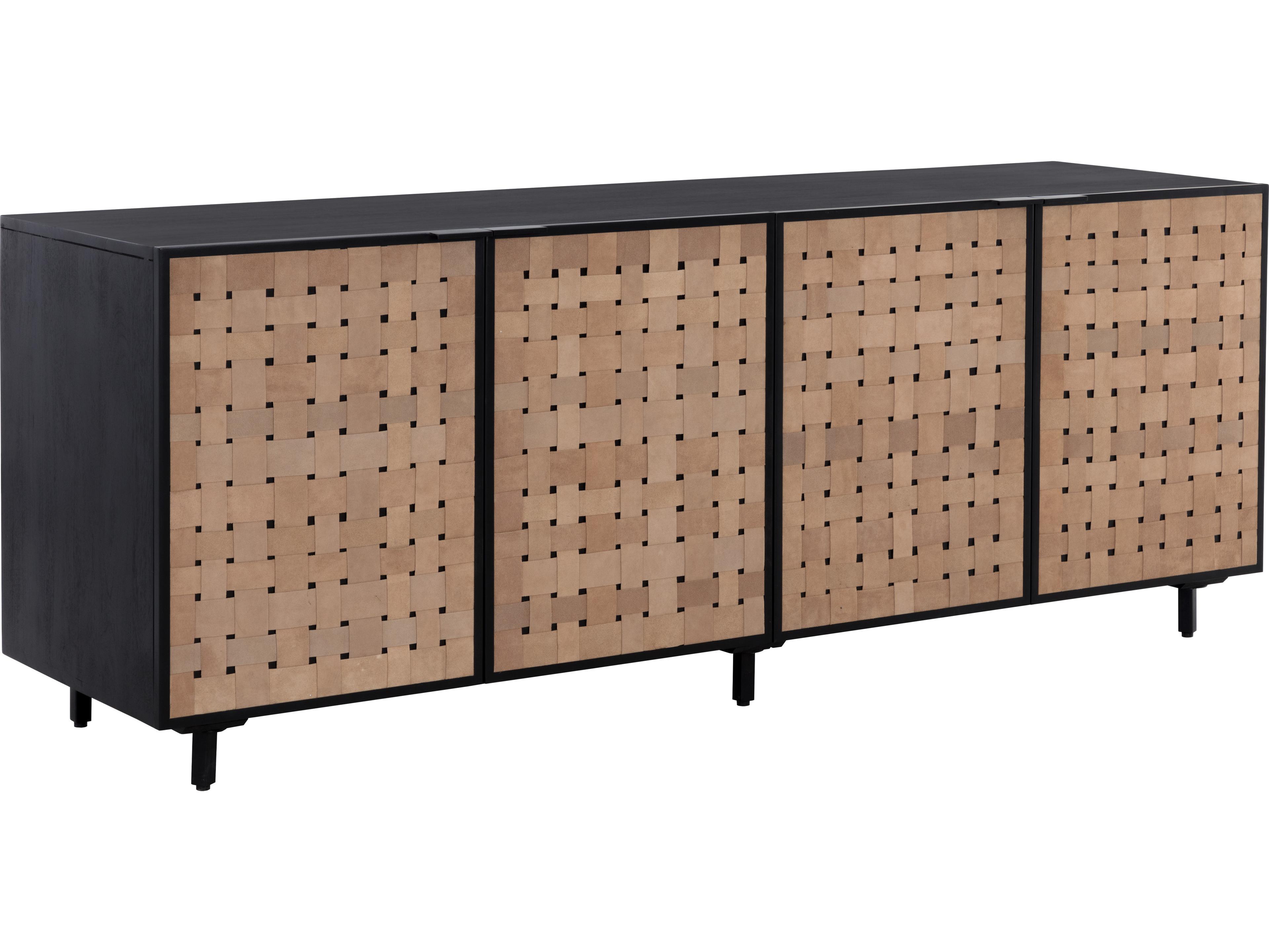 Sunpan Omari 80" Suede Light Tan Leather Sideboard