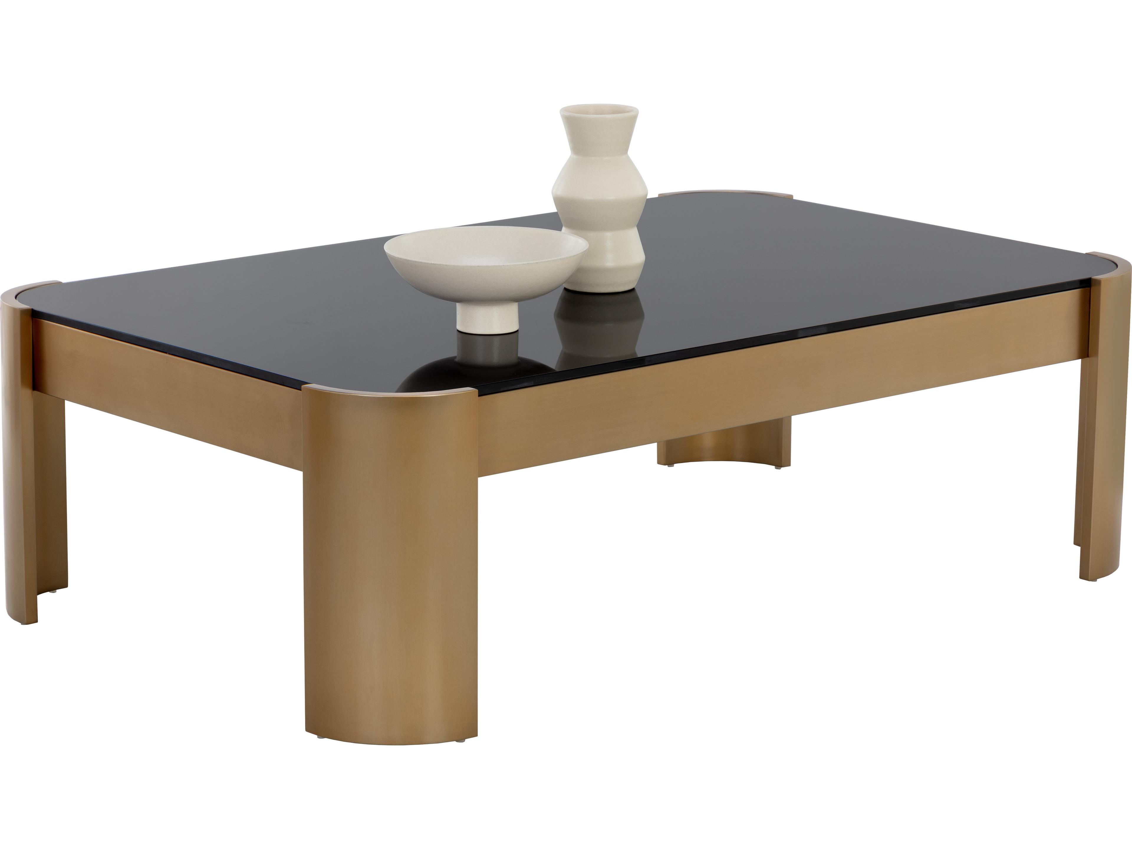 Sunpan Irvine Rectangular Glass Black Gold Coffee Table
