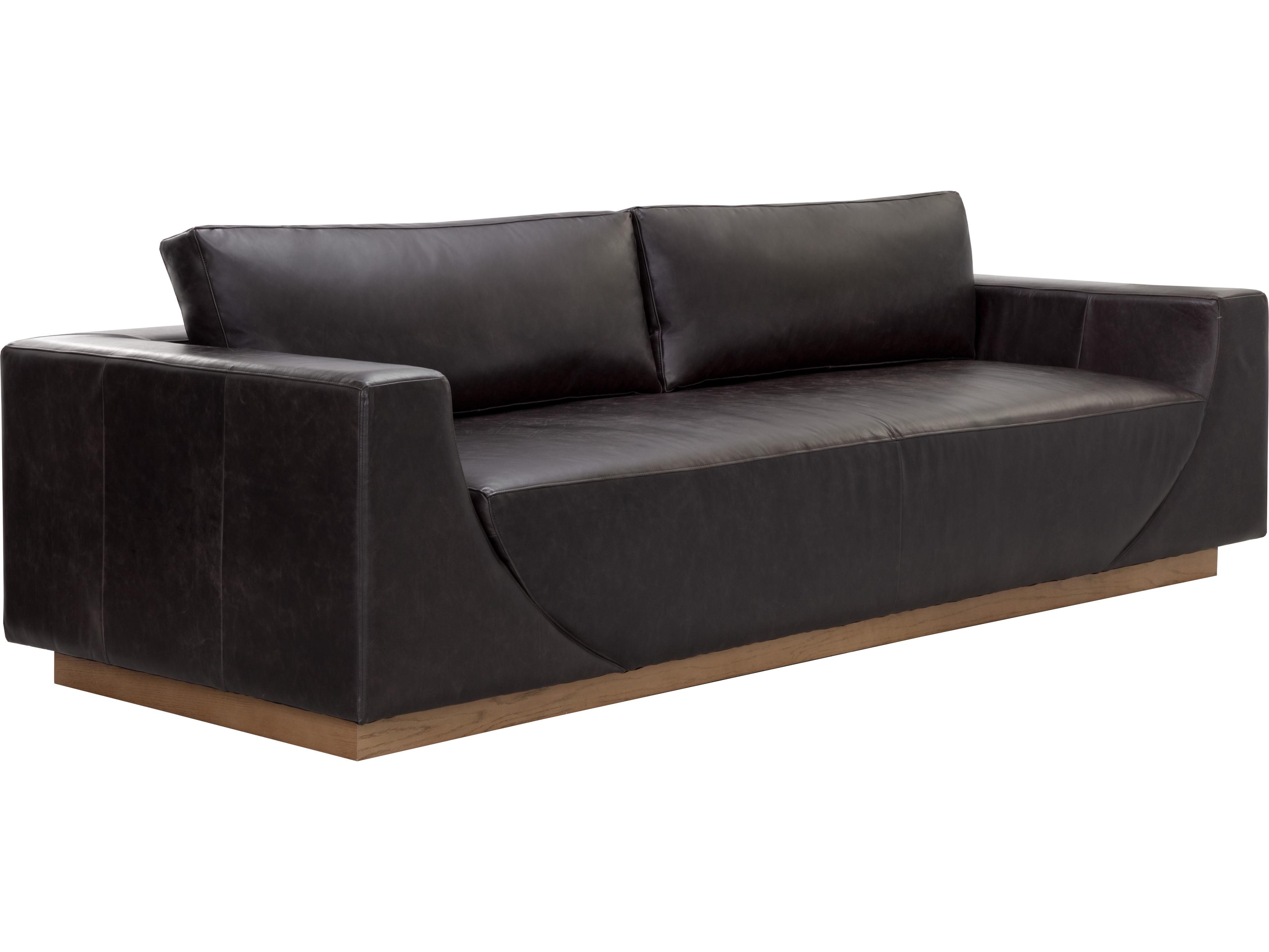 Sunpan Anakin Sofa in Light Oak in Tuscany Warm Black Leather
