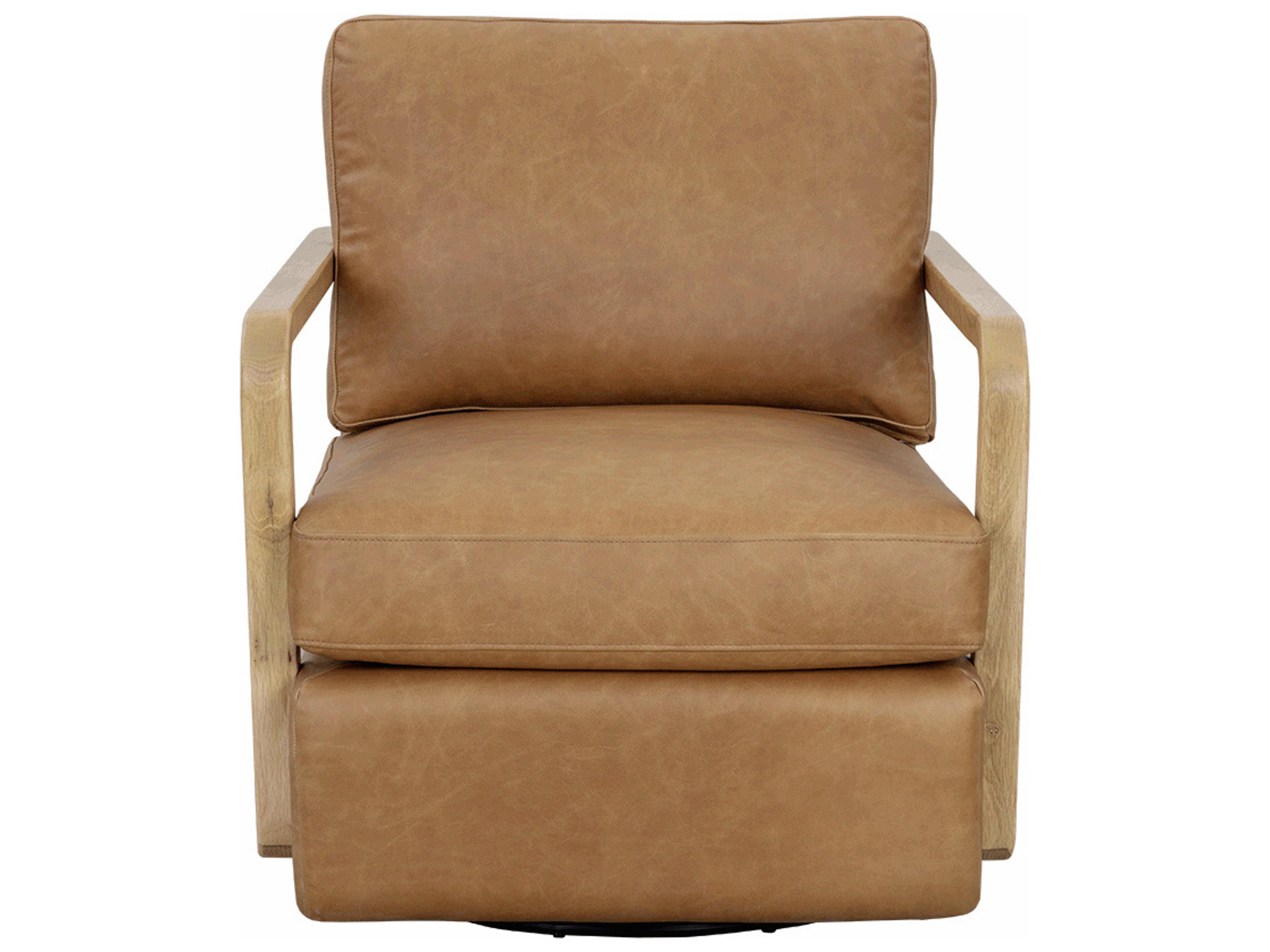 Sunpan Castell Swivel Oak Leather Accent Chair