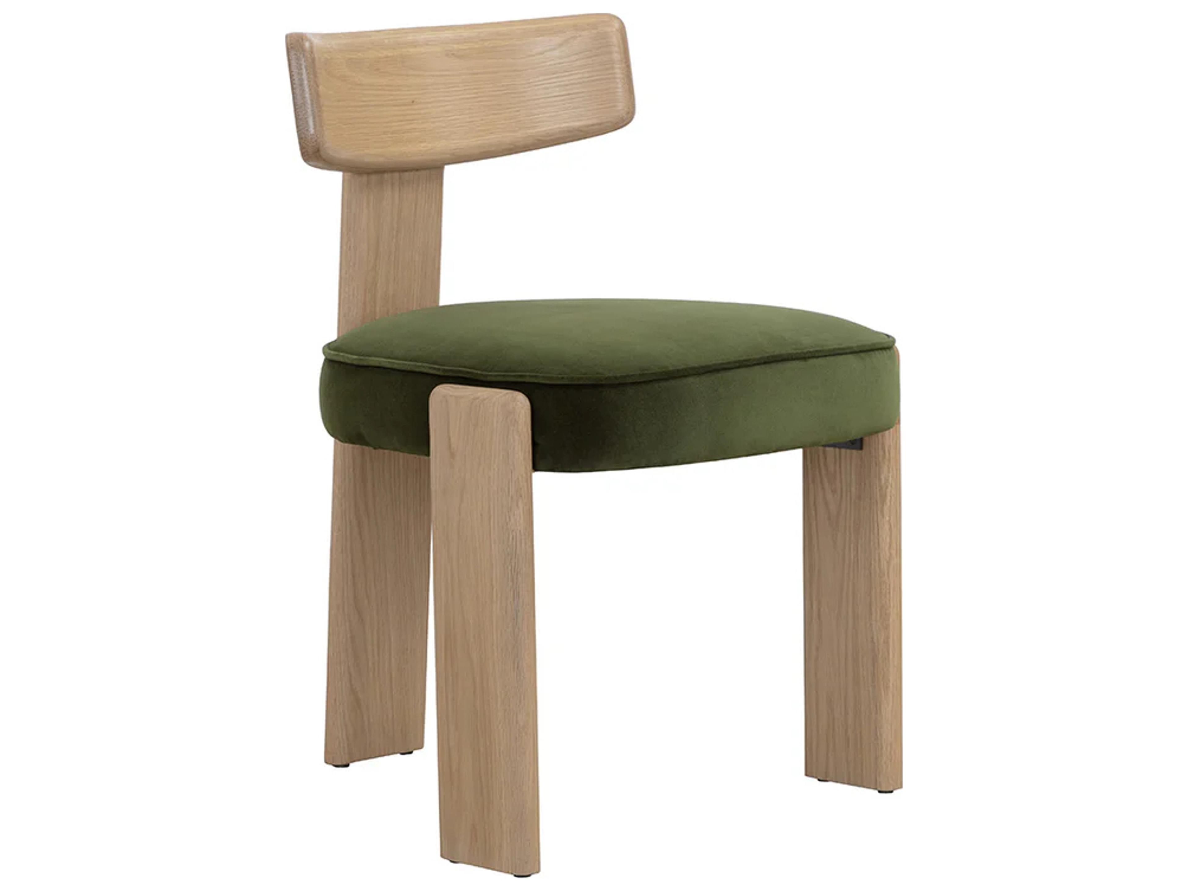 Sunpan Horton Oak Wood Green Upholstered Side Dining Chair