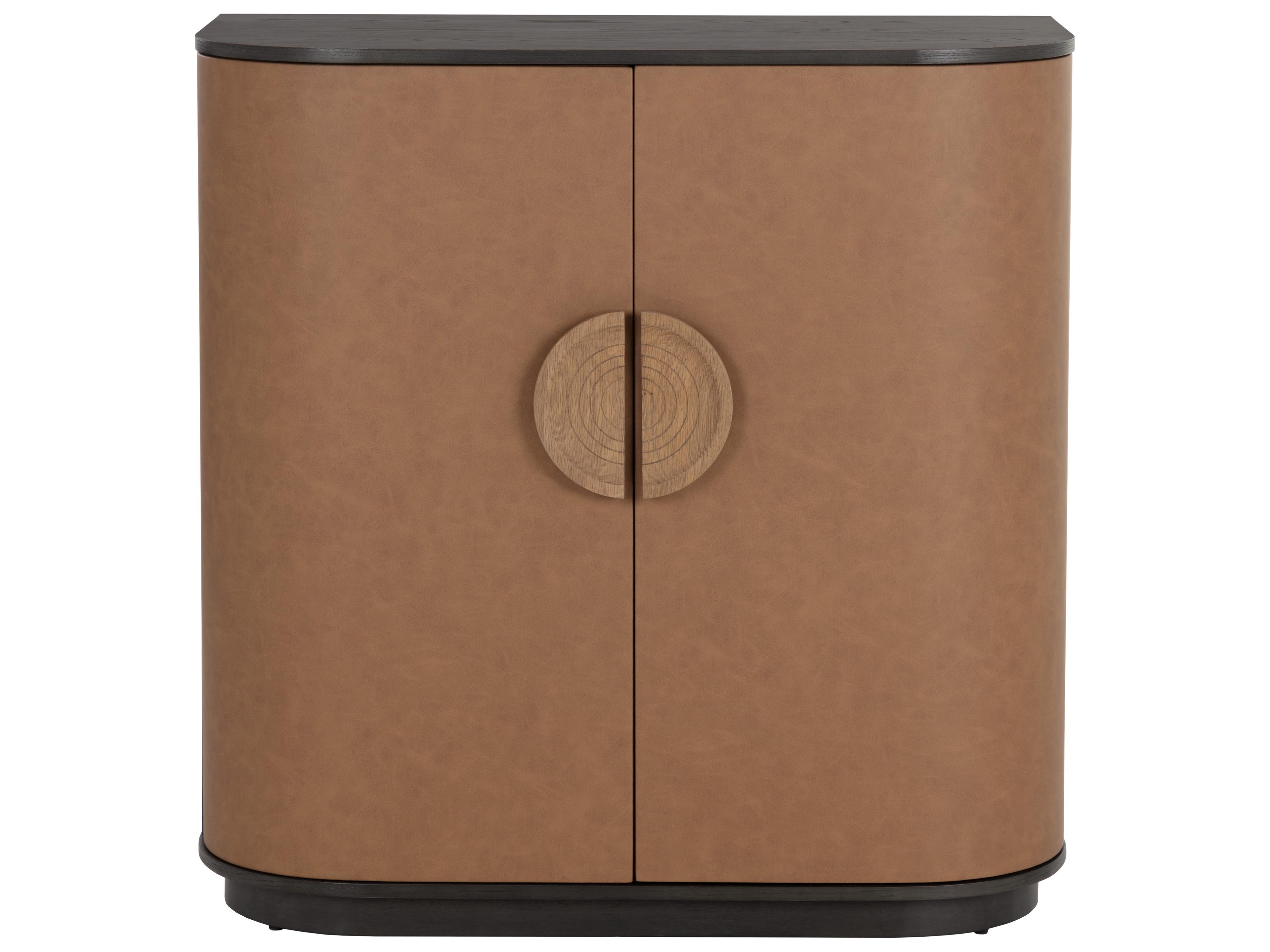 Sunpan Dresden Brown Oak Wood Smoke Grey Bar Cabinet