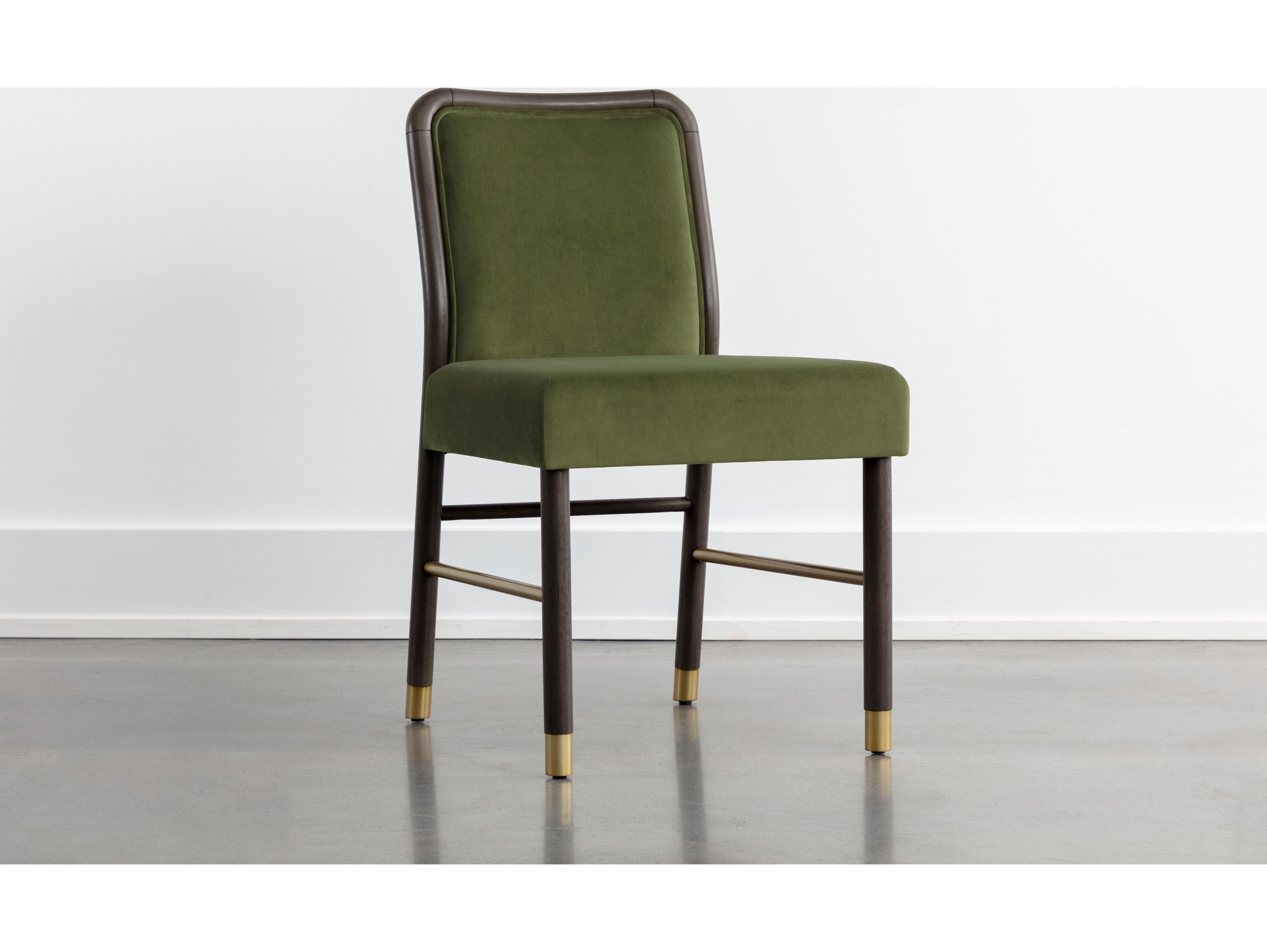 Sunpan Jeno Rubberwood Green Upholstered Side Dining Chair
