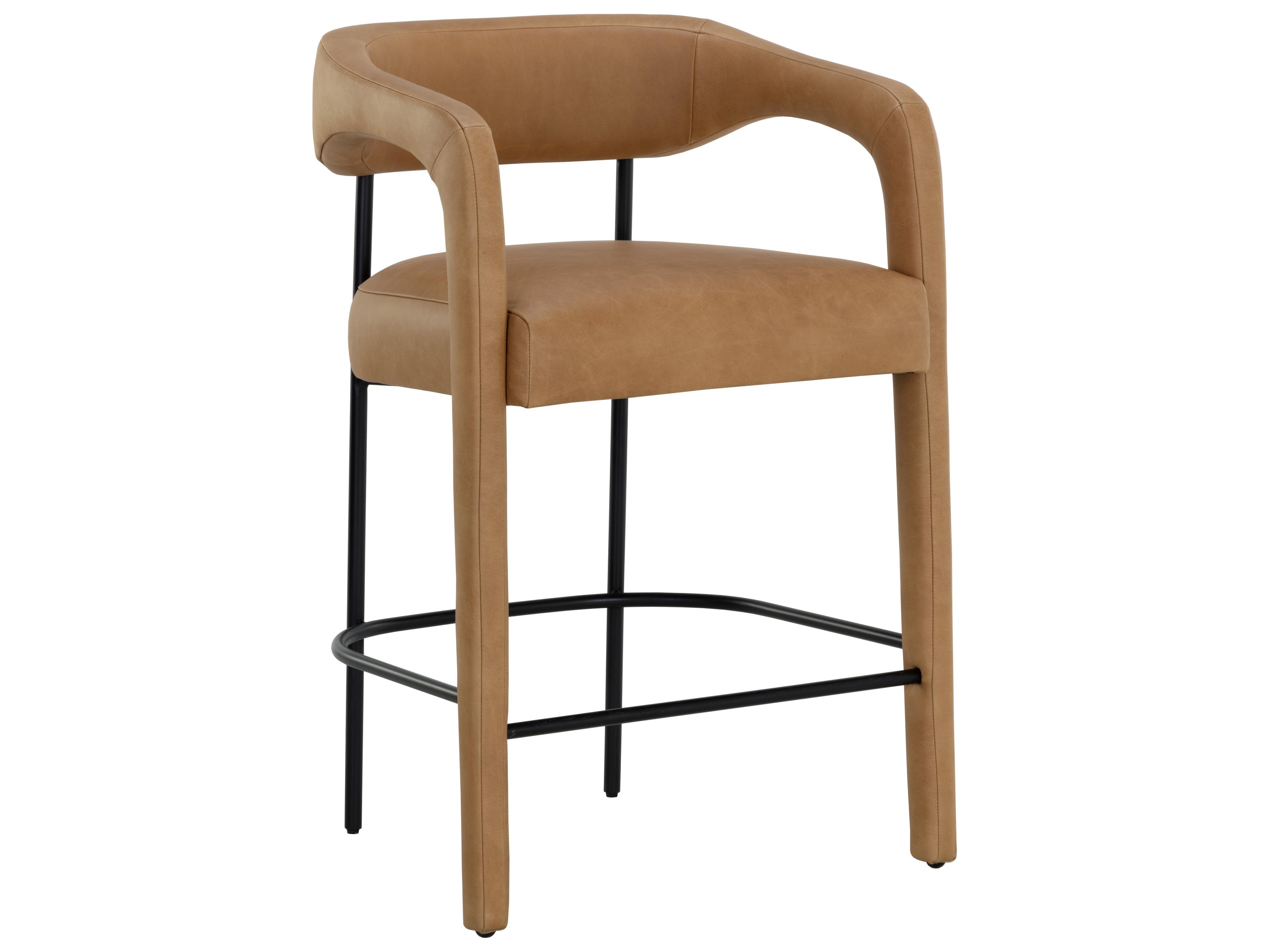 Sunpan Mavia Ludlow Sesame Leather Counter Stool
