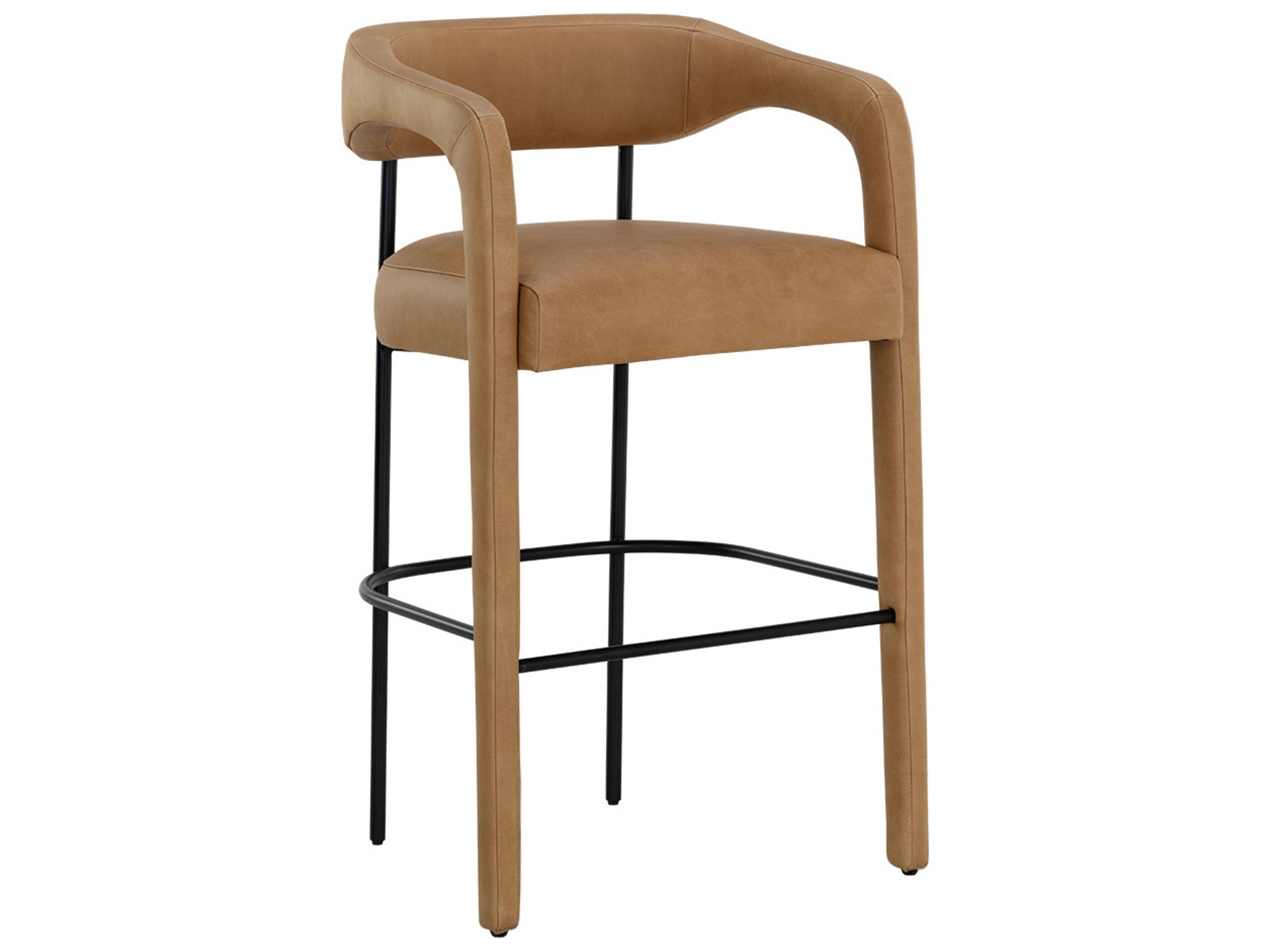 Sunpan Mavia Ludlow Sesame Leather Bar Stool