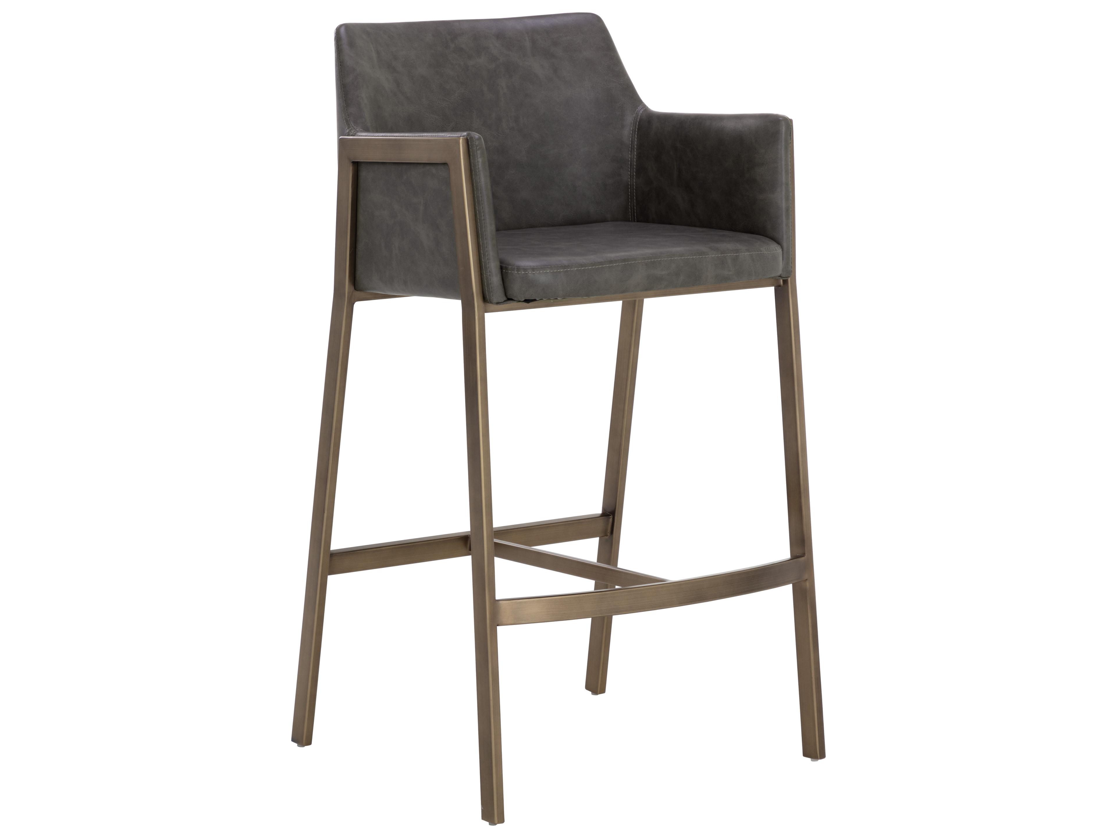 Sunpan Ikon Antique Brass Faux Leather Bar Stool