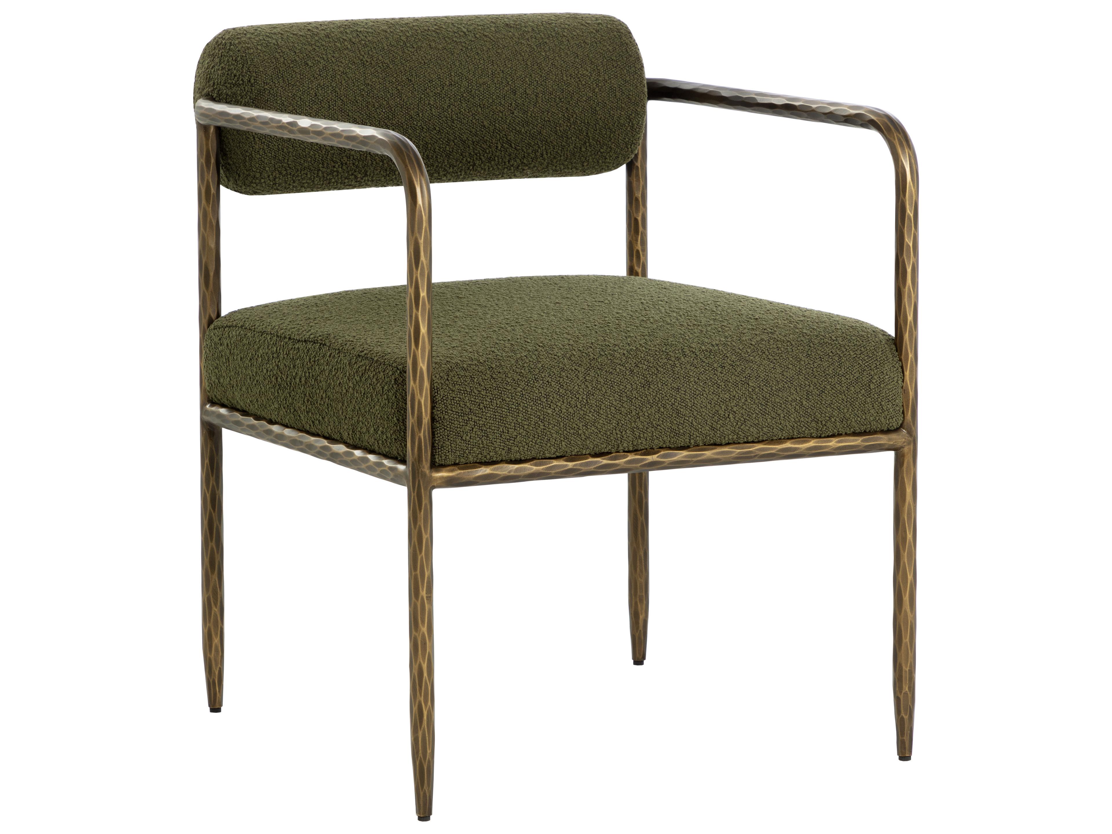 Sunpan Ajani Green Fur Arm Dining Chair
