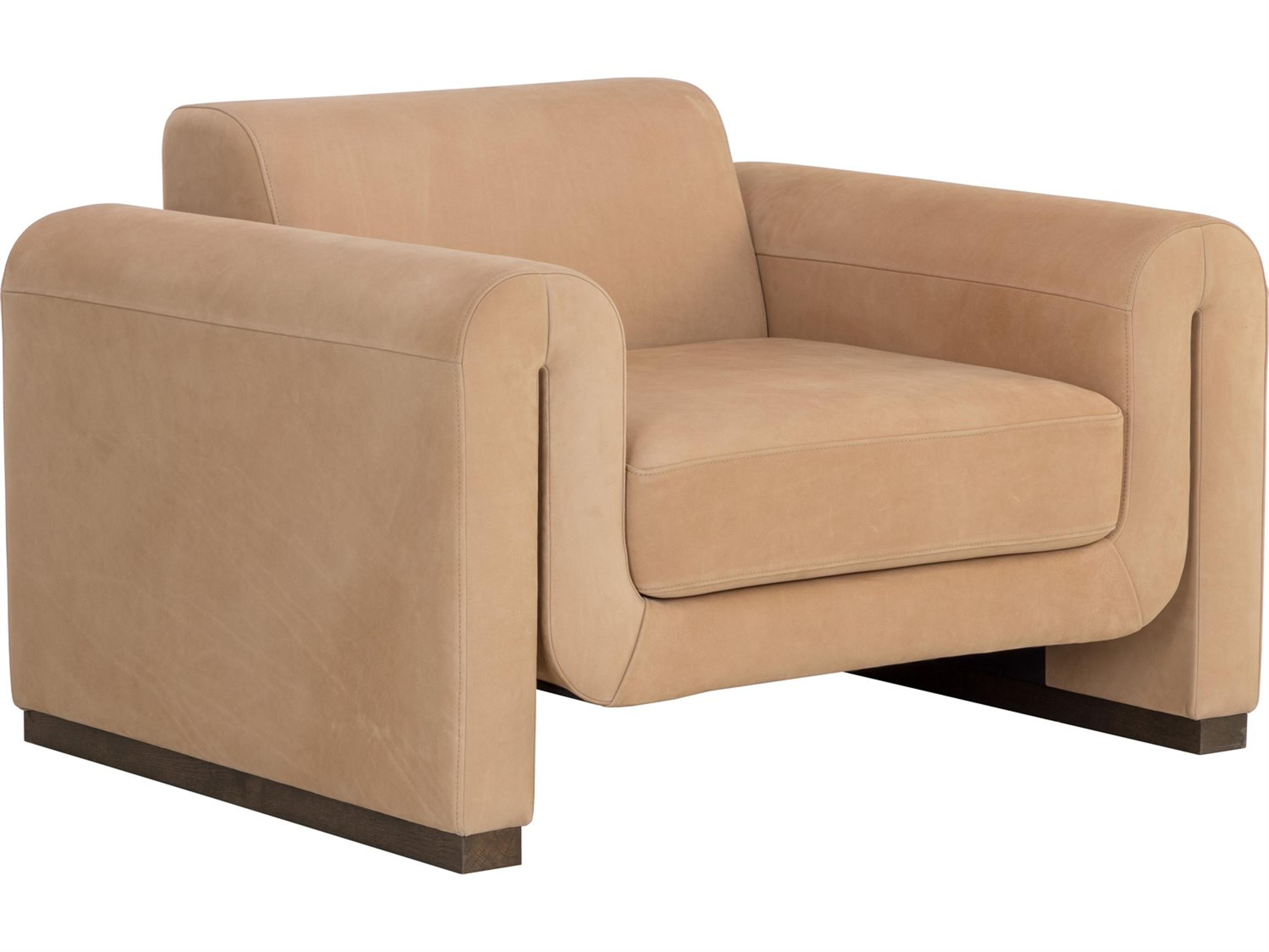 Sunpan Romer 46.75" Romer Armchair Distressed Brown Nubuck Tan Leather