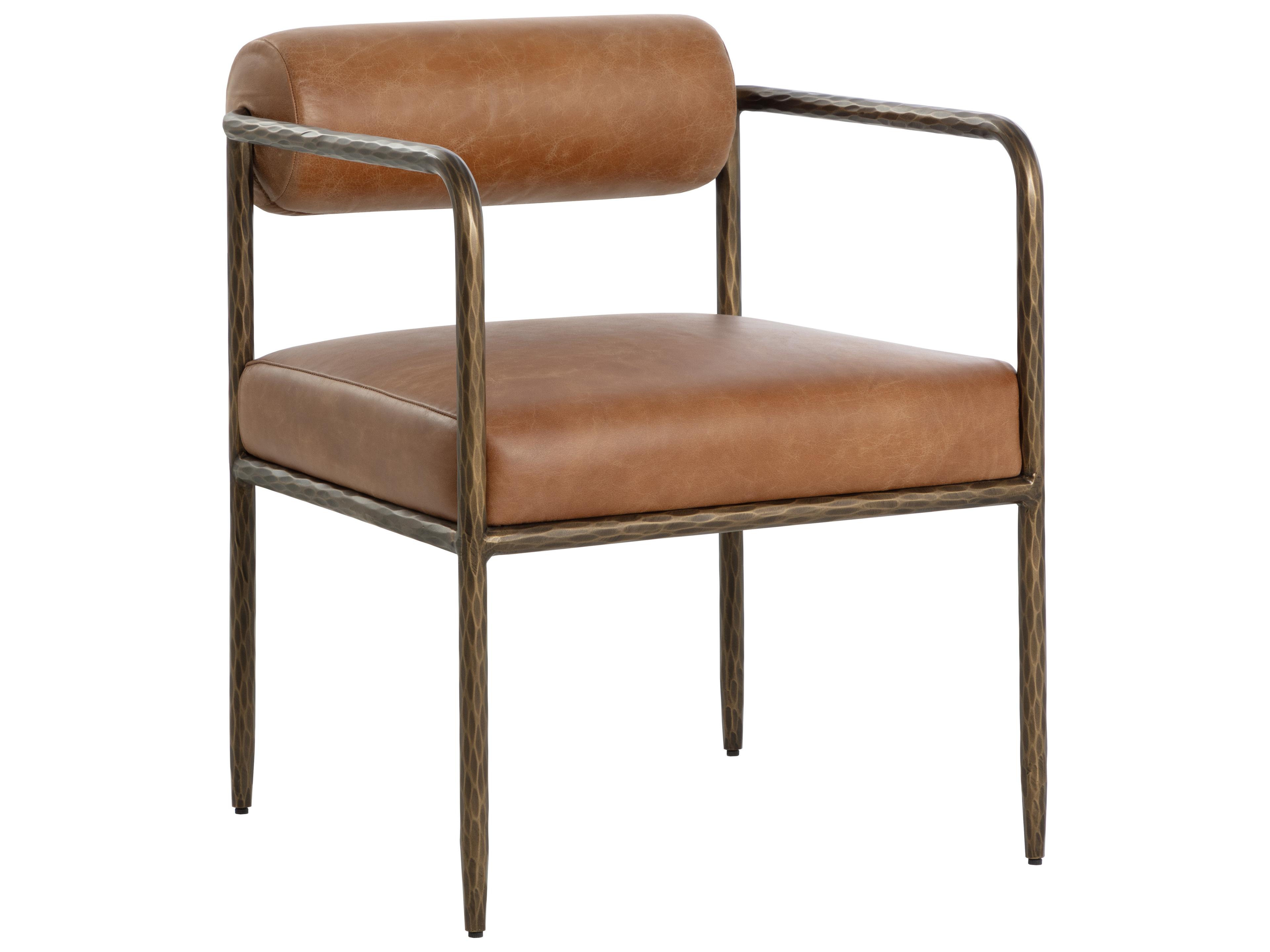 Sunpan Ajani Brown Leather Arm Dining Chair