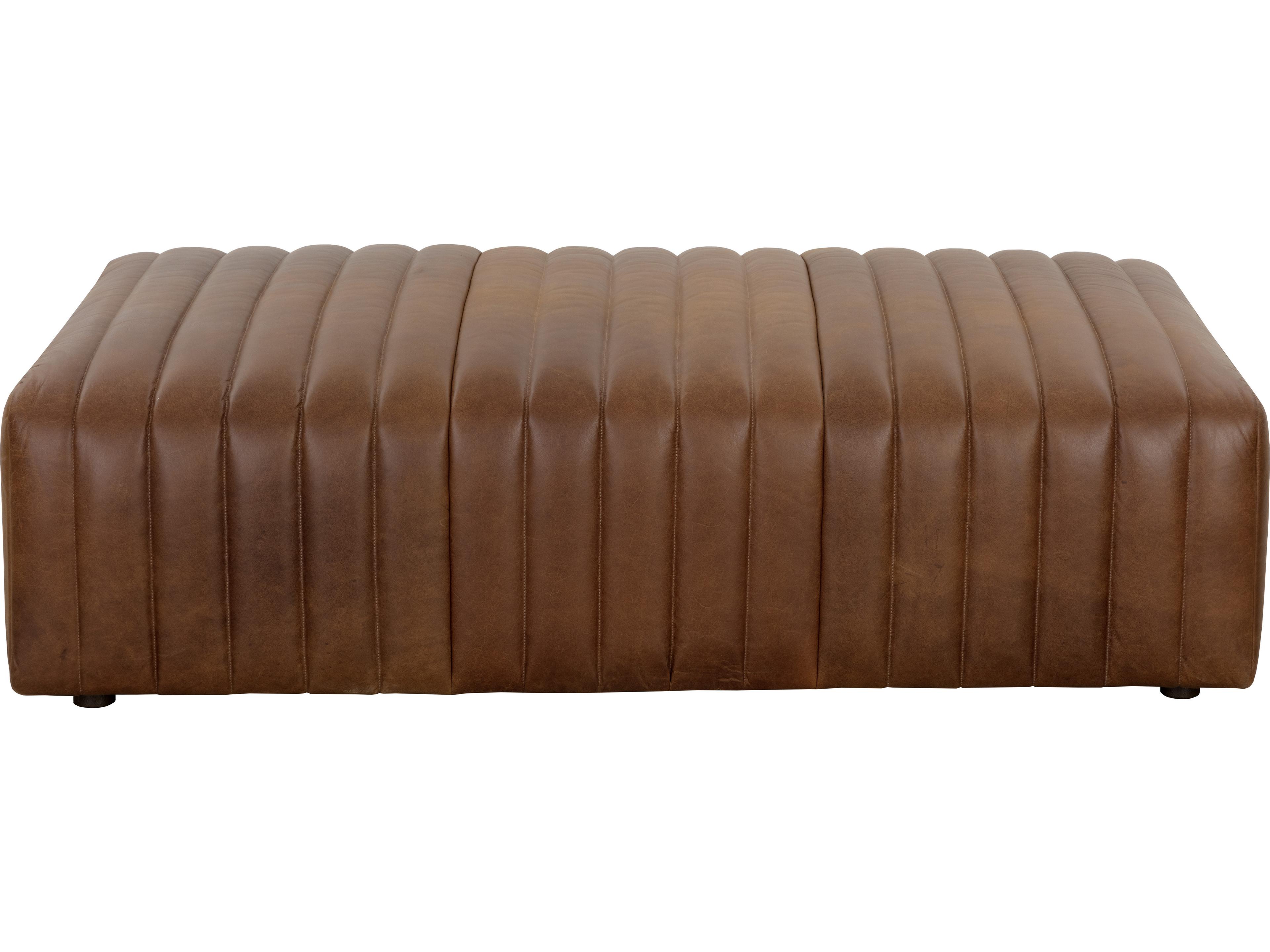 Sunpan Lewin Brown Leather Ottoman