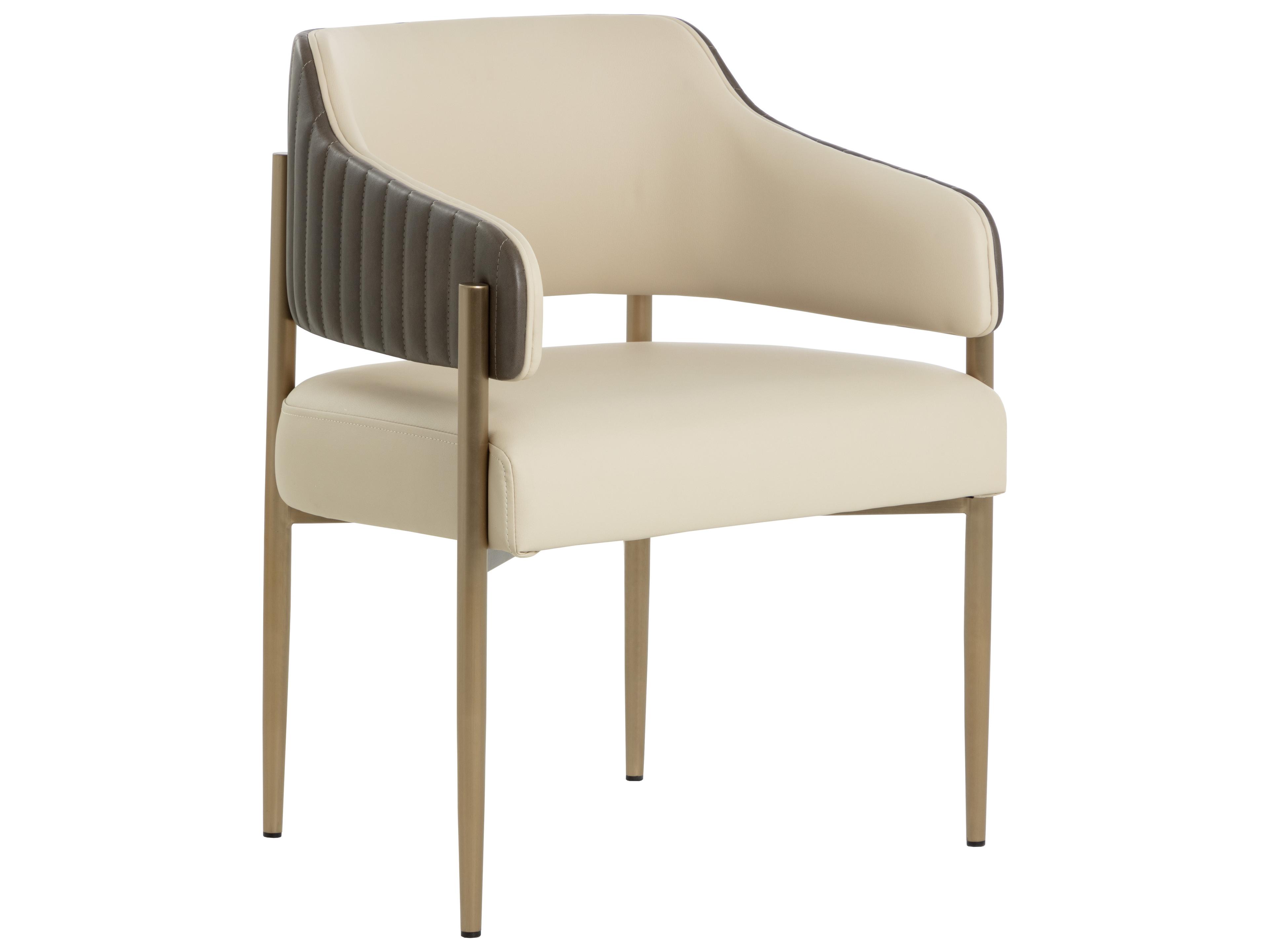 Sunpan Tova Beige Faux Leather Arm Dining Chair
