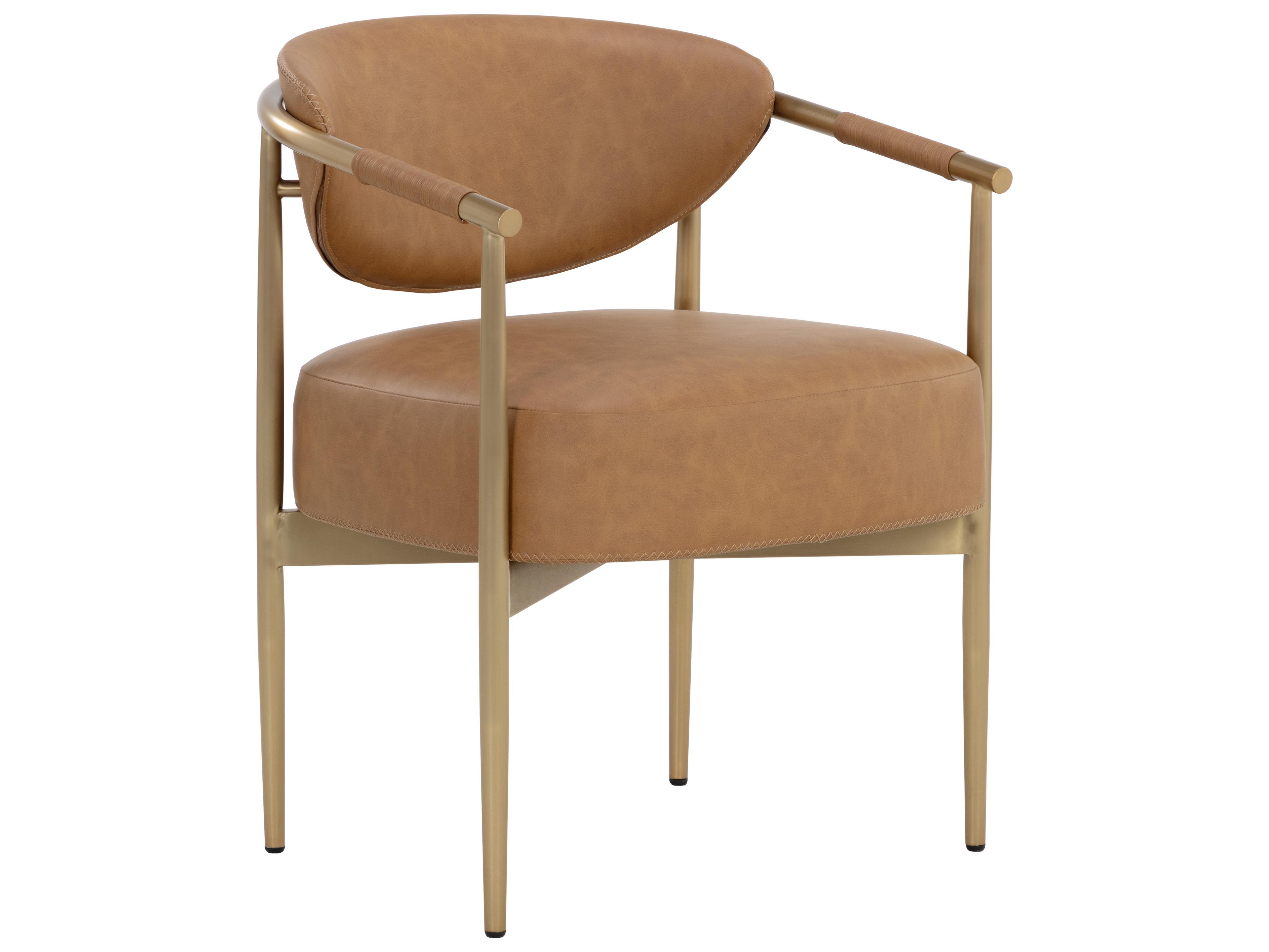 Sunpan Heloise Brown Faux Leather Arm Dining Chair