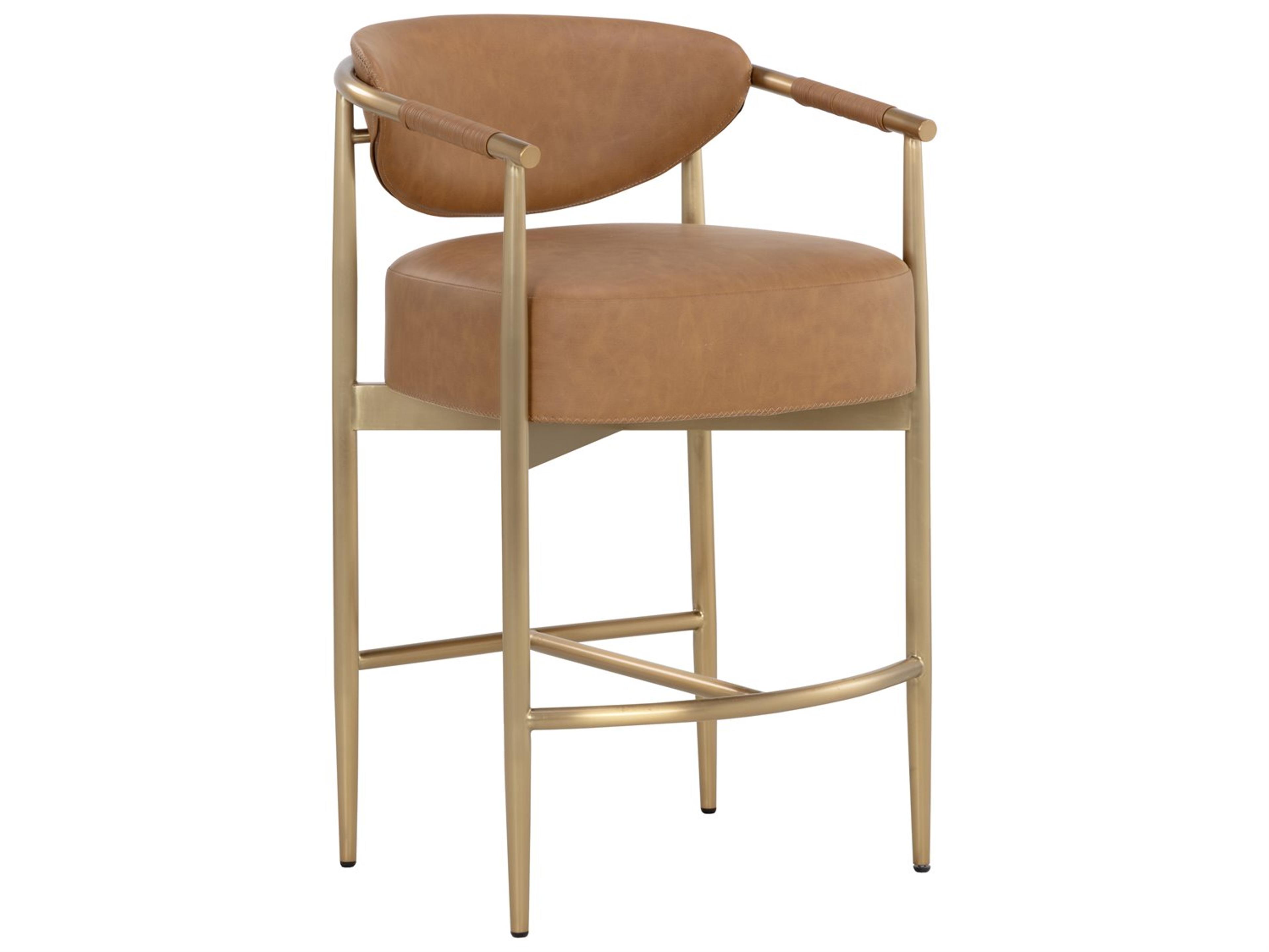 Sunpan Heloise Brown Faux Leather Solid Wood Counter Stool