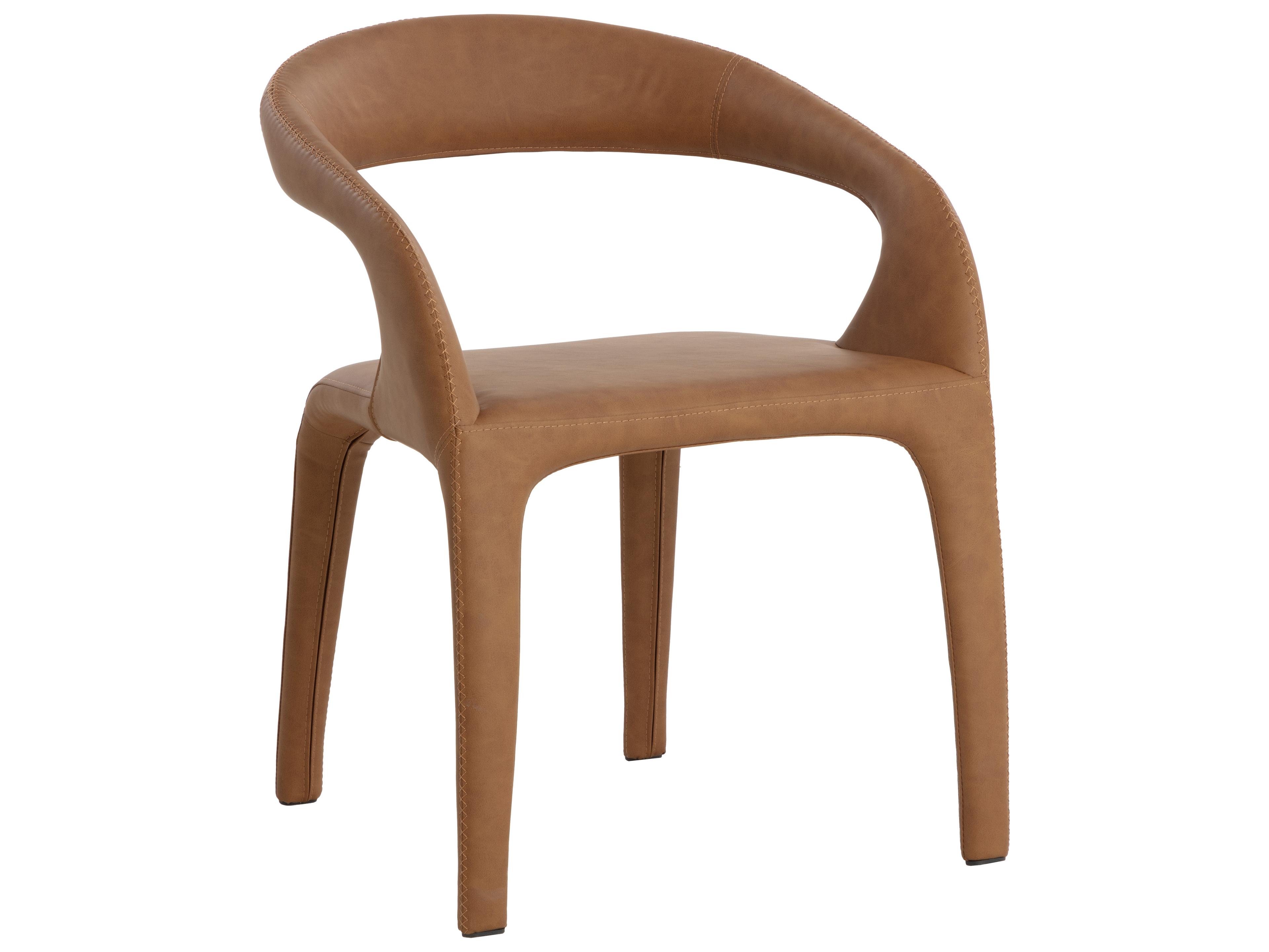 Sunpan Atika Brown Faux Leather Arm Dining Chair