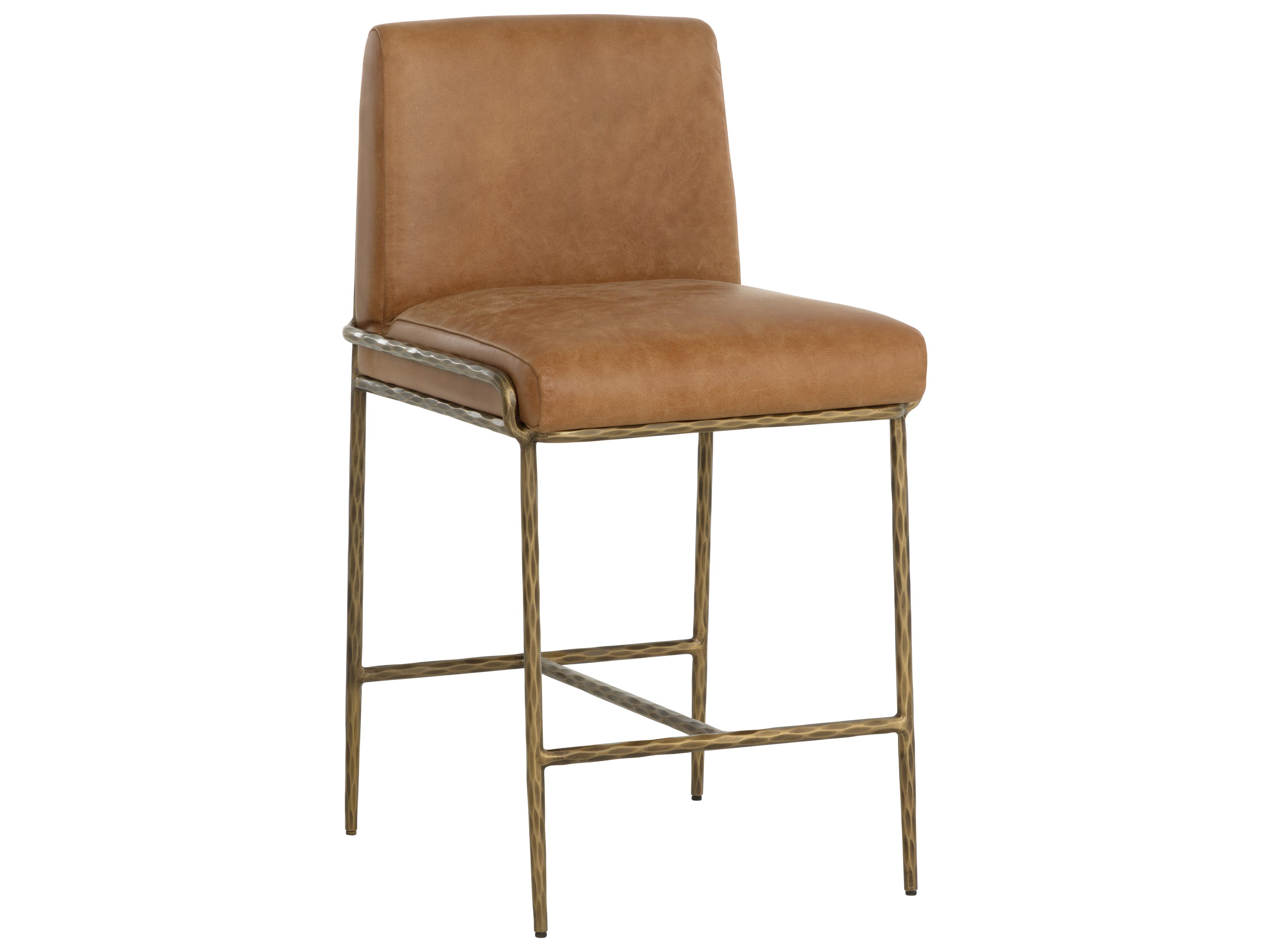 Sunpan Lathan Counter Stool in Tan Leather