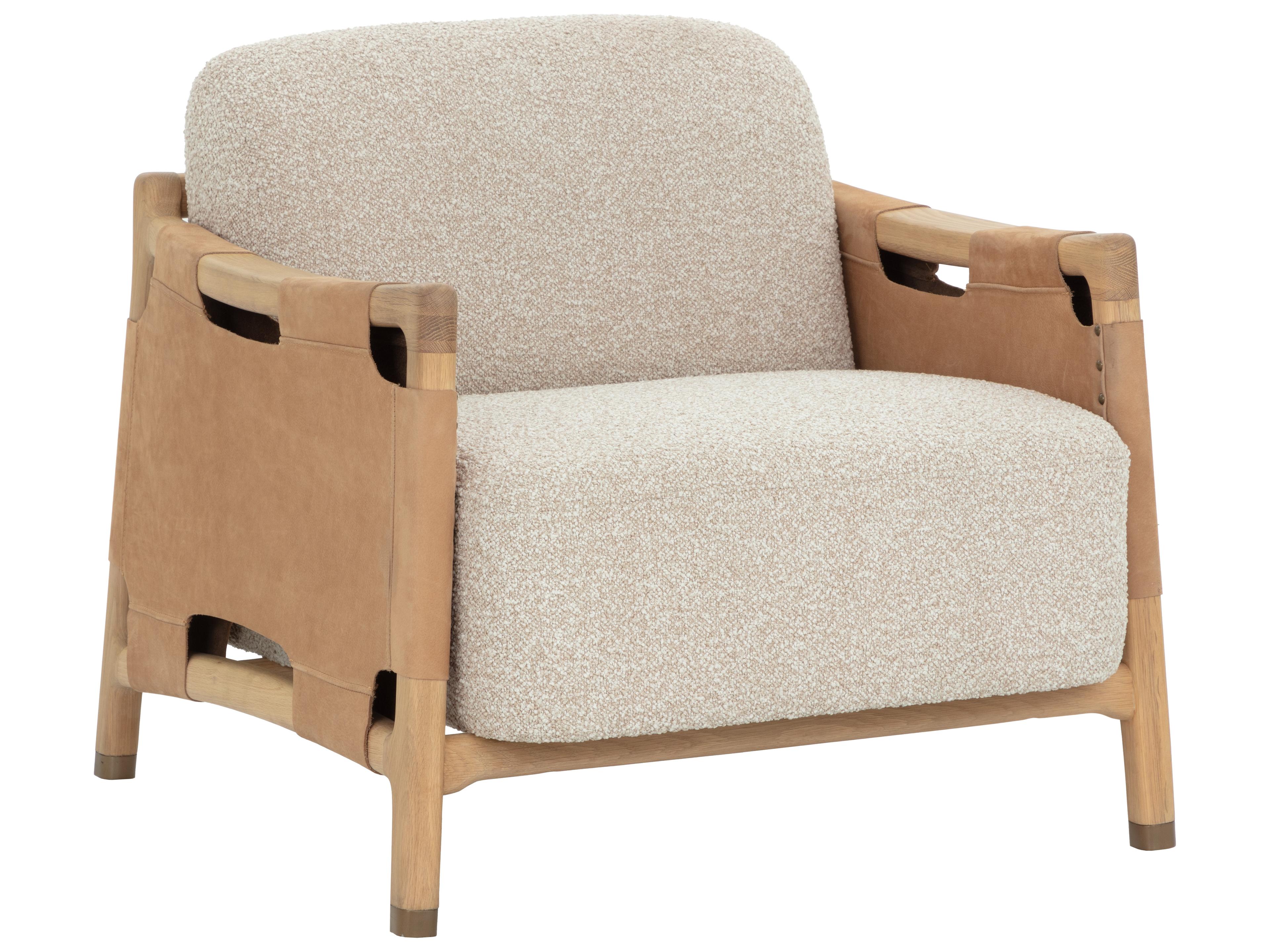 Sunpan Calloway Lounge Chair in Light Oak in Santa Cruz Oatmeal / Nubuck Tan Leather