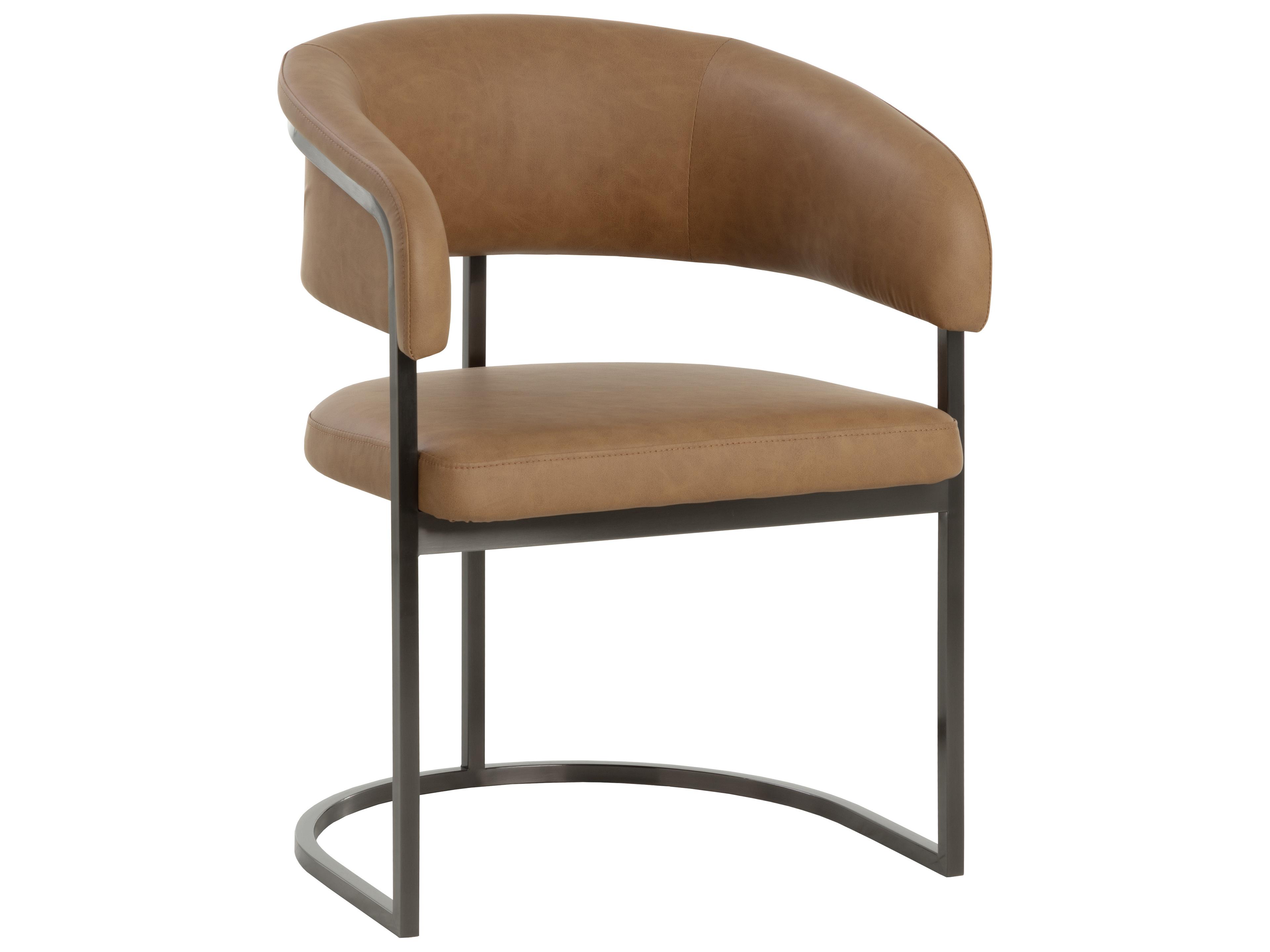 Sunpan Marris Dining Armchair in Gunmetal in Milliken Cognac