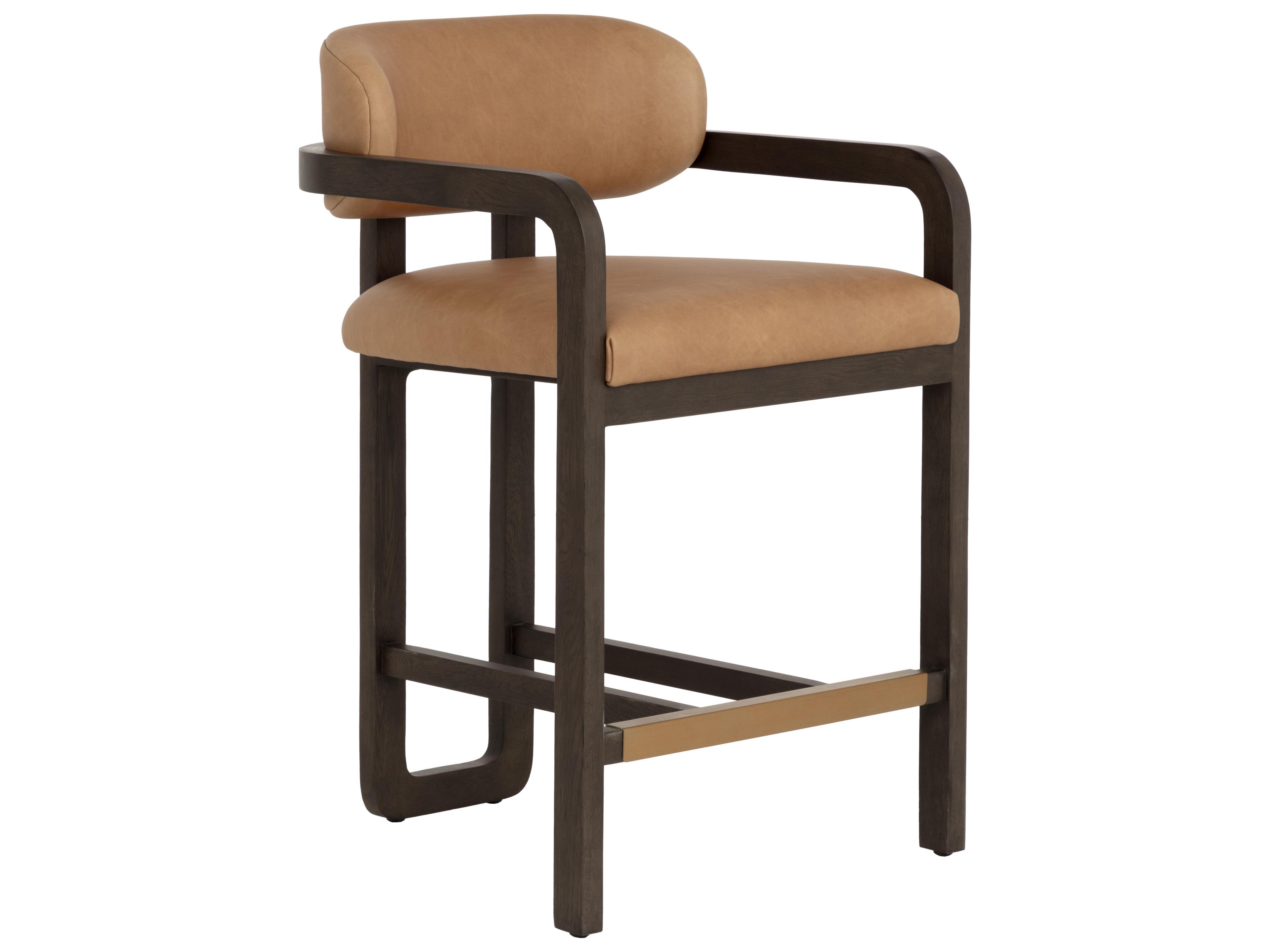 Sunpan Madrone Counter Stool in Brown in Ludlow Sesame Leather
