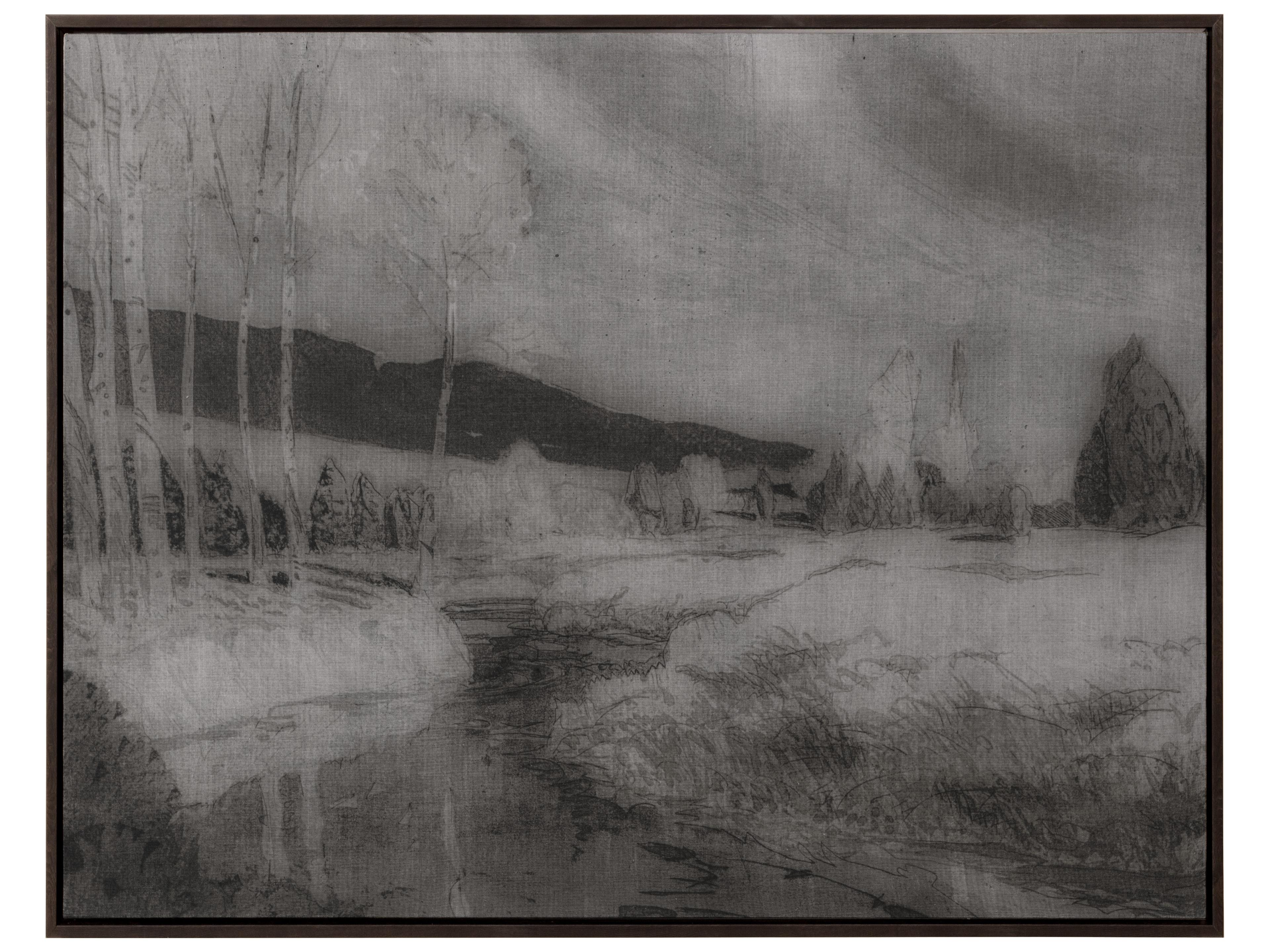 Sunpan Antique Landscape in 50" X 35" in Brown Floater Frame