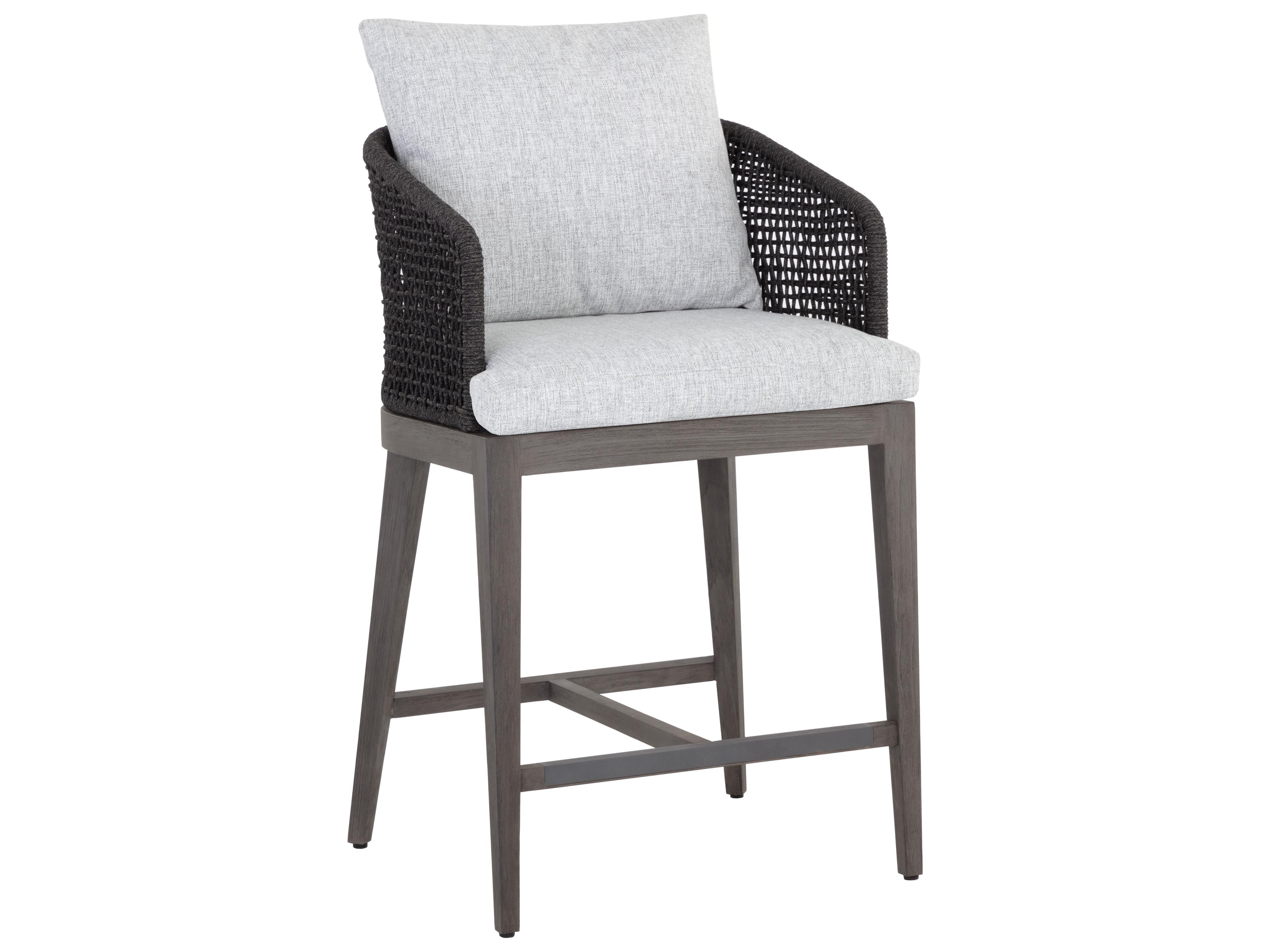 Sunpan Outdoor Capri Teak Wood Smoke Grey Counter Stool in Copacabana Marble