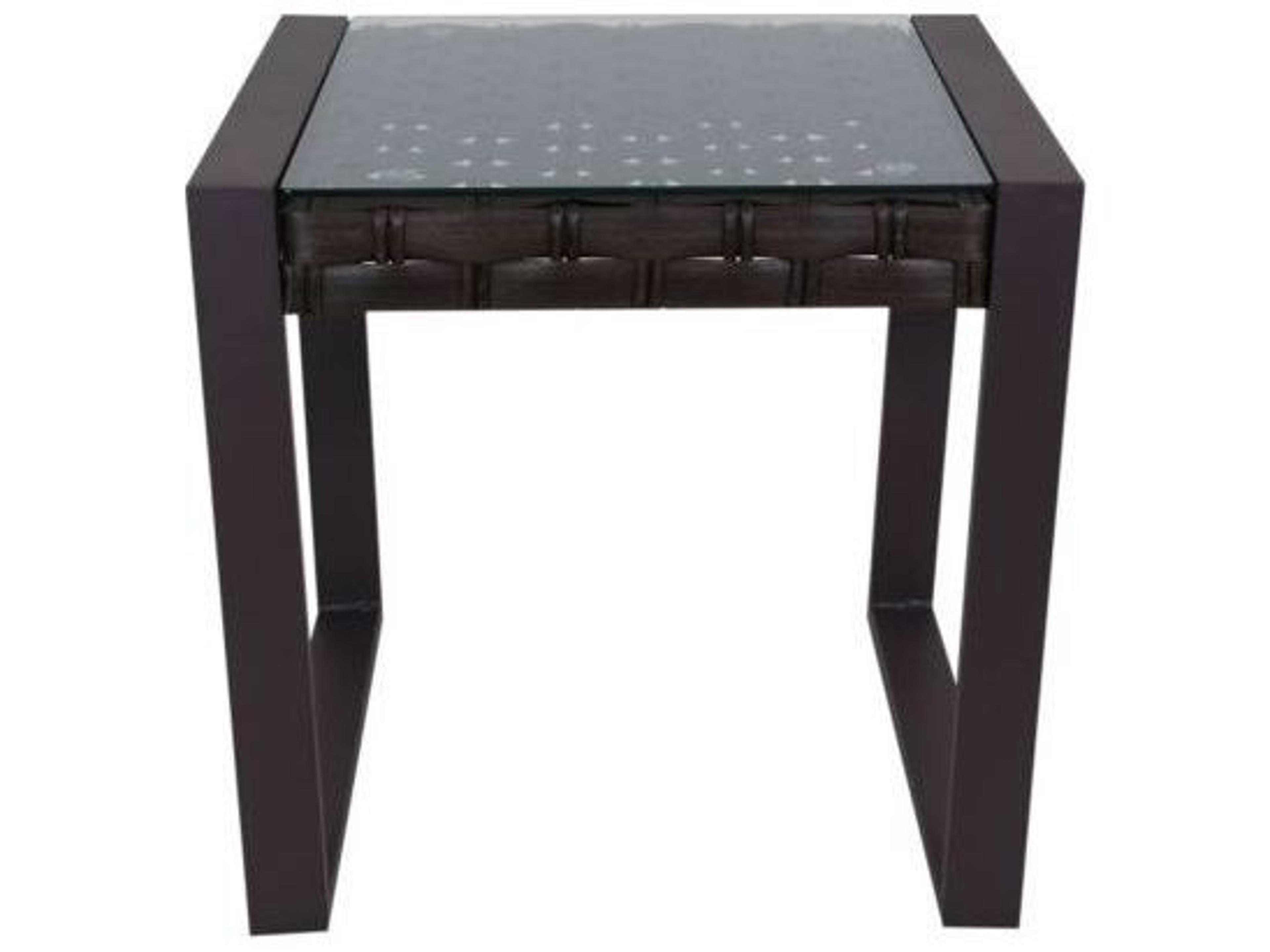 South Sea Rattan Cambridge Aluminum Wicker Square Glass Top Outdoor Patio End Table