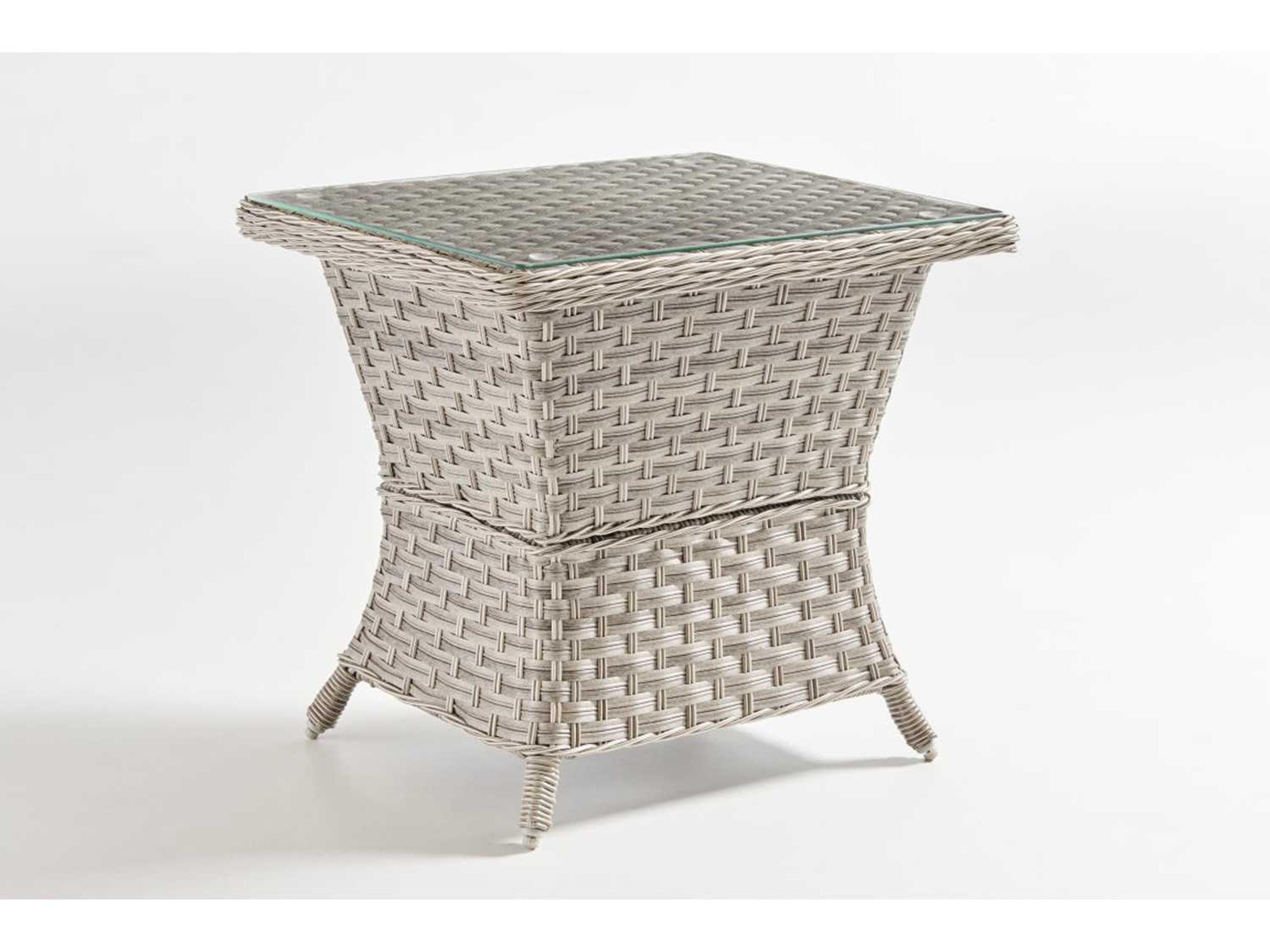 South Sea Rattan Mayfair Wicker Pebble Rectangular Glass Top Outdoor End Table