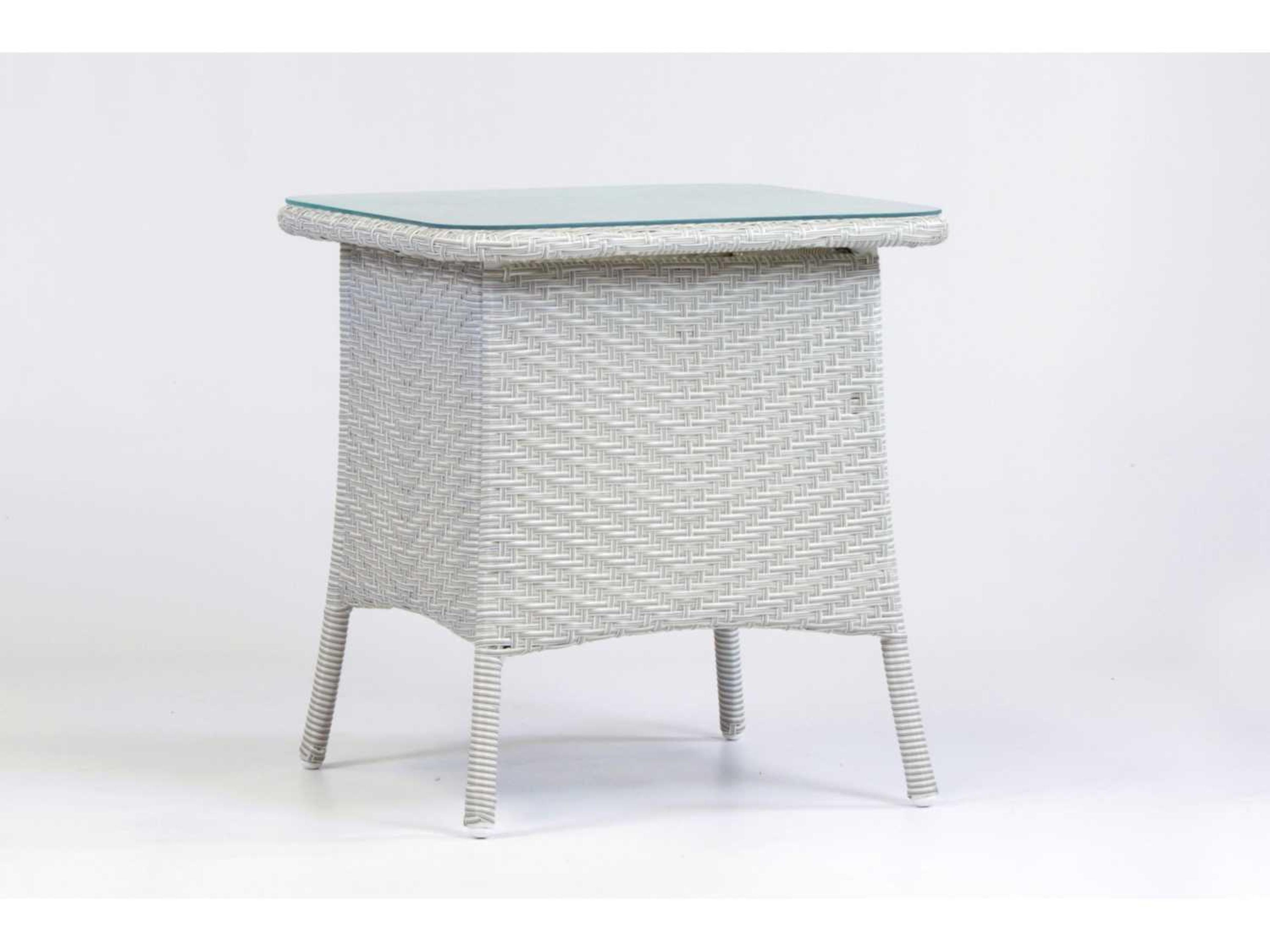 South Sea Rattan Bahia Wicker Square Glass Top Patio End Table