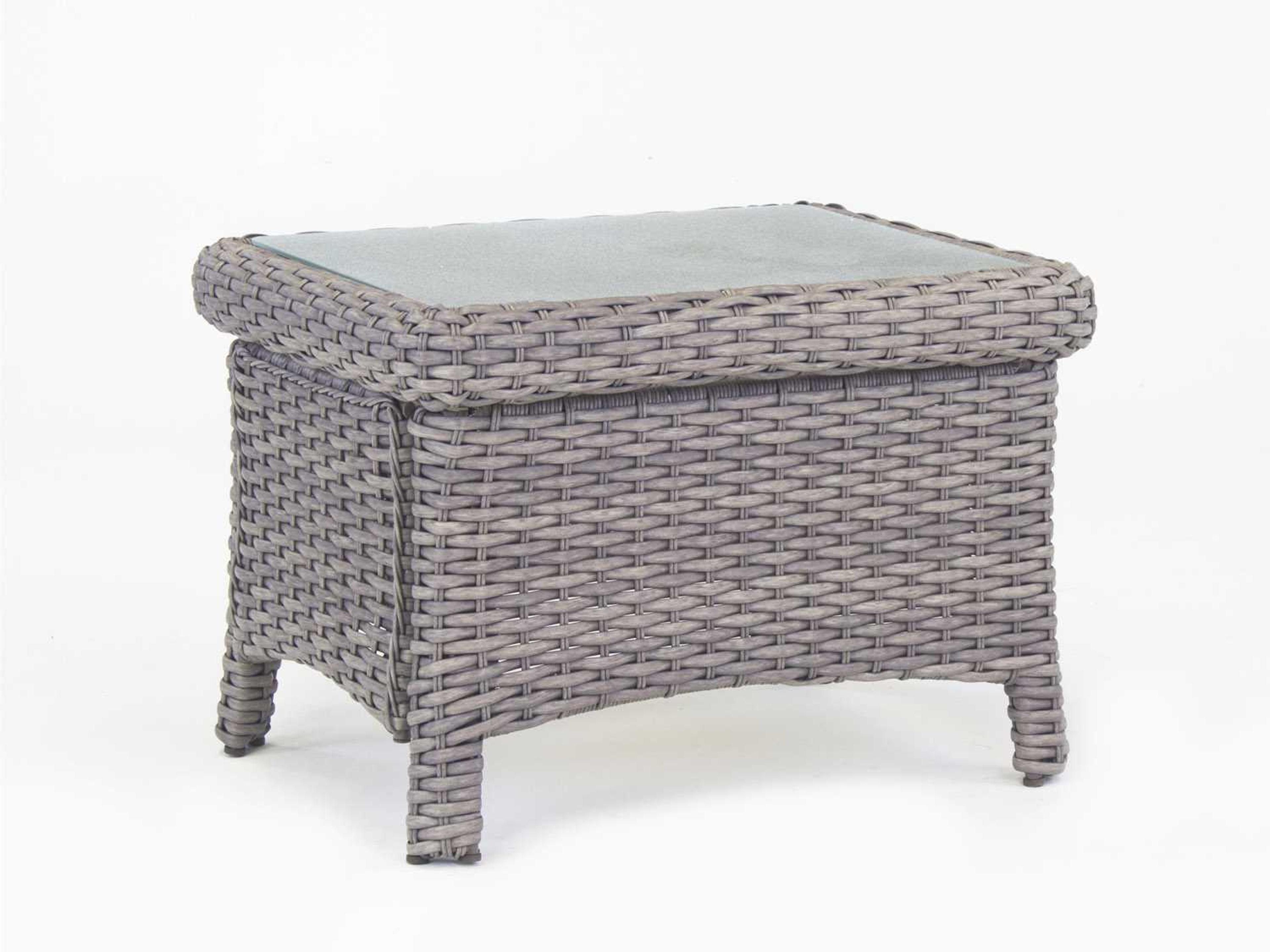 South Sea Rattan St Tropez Wicker Rectangular Glass Top Patio End Table
