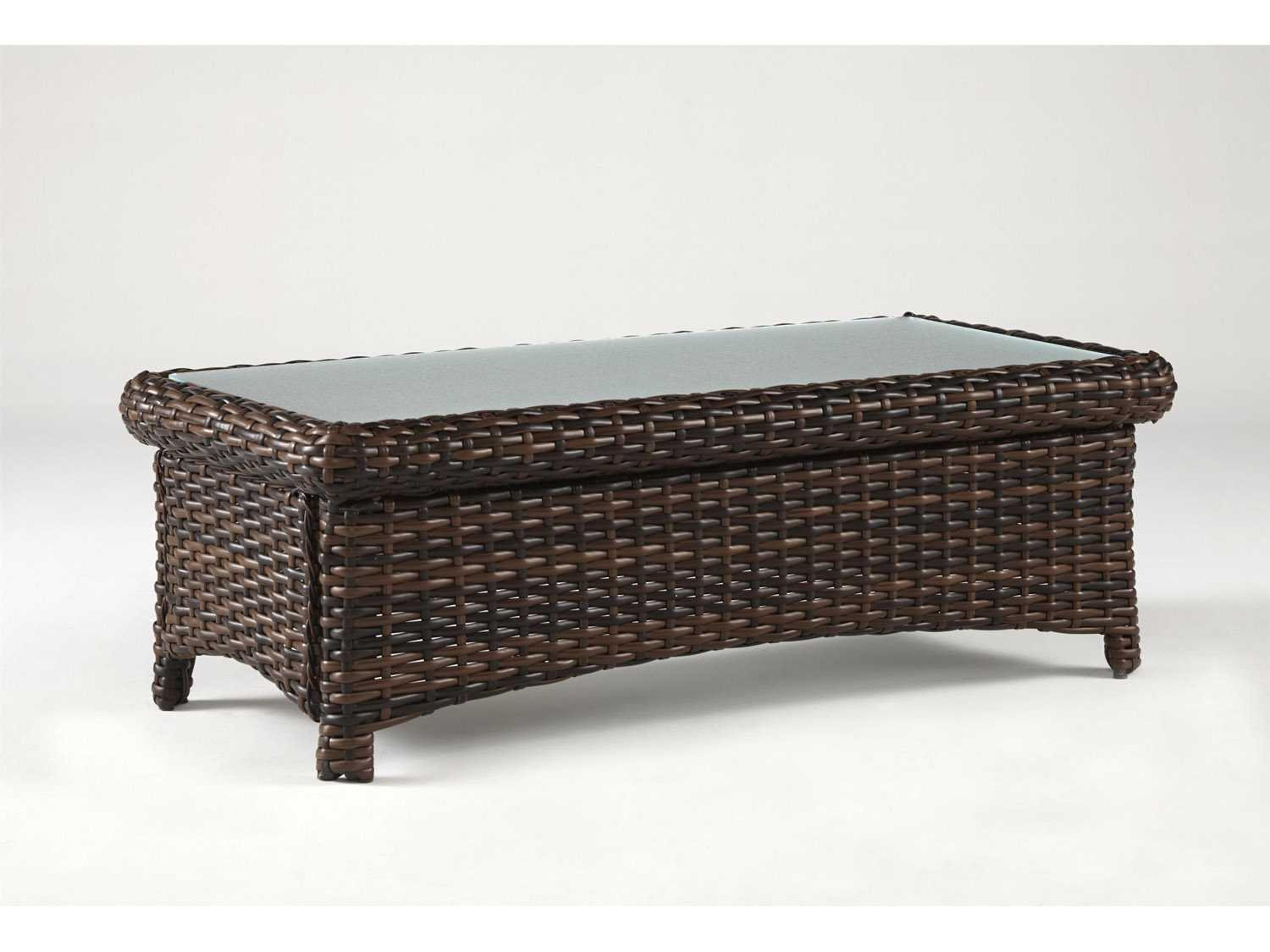 South Sea Rattan St Tropez Wicker Rectangular Glass Top Outdoor Coffee Table