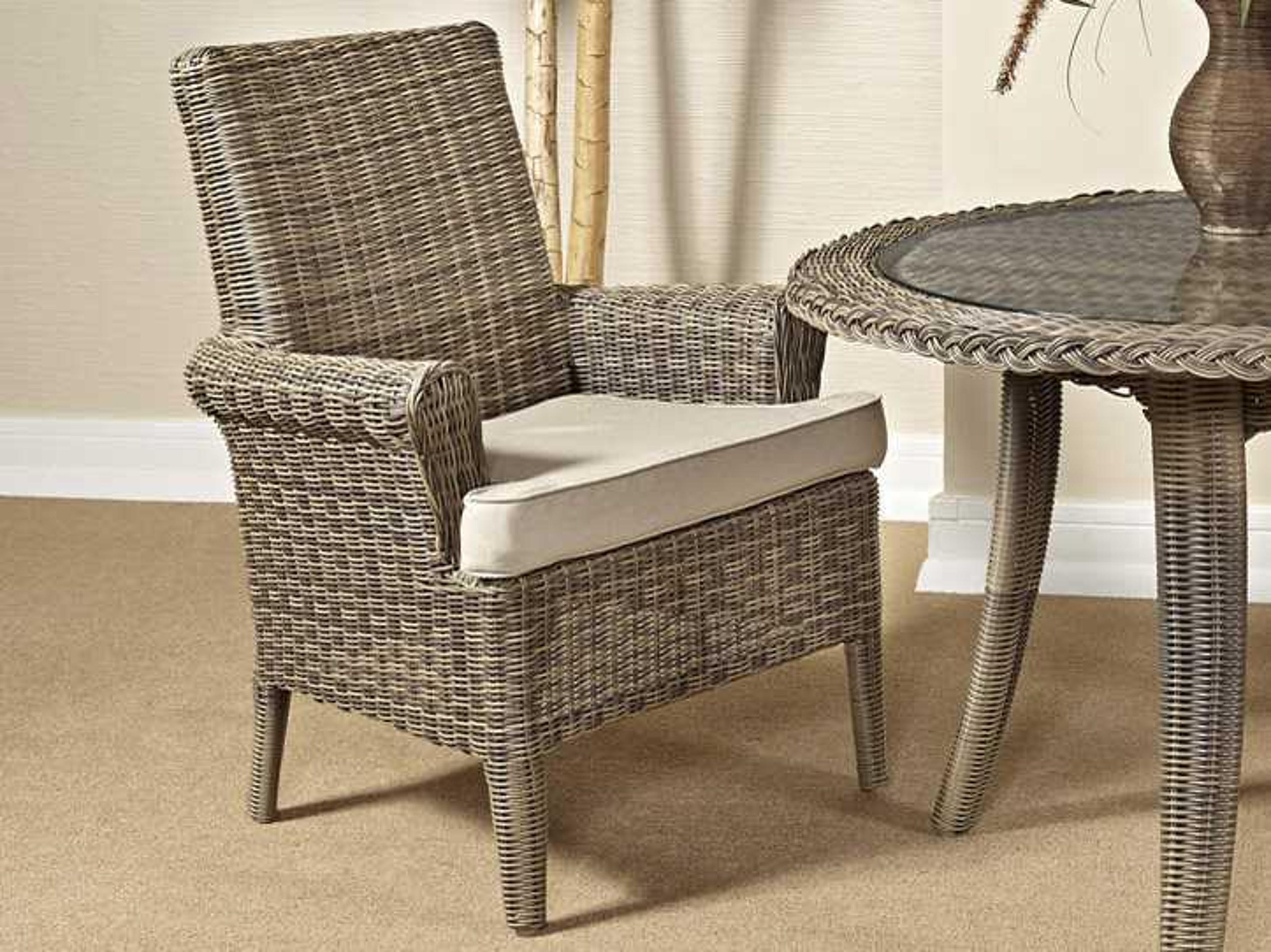 South Sea Rattan Provence Wicker Grey Patina Outdoor Dining Arm Chair