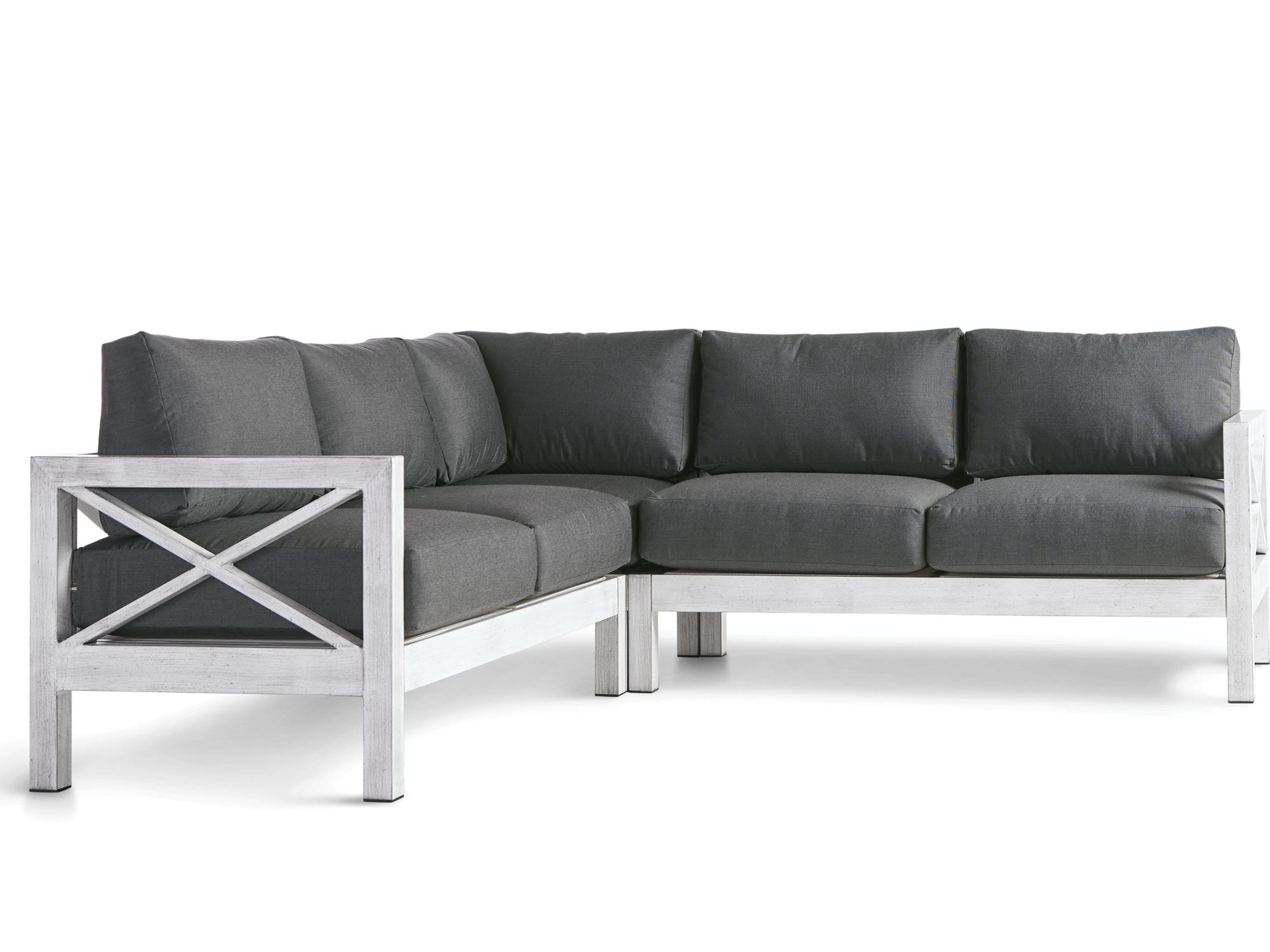 South Sea Rattan Farlowe Aluminum Brushed White Sectional Outdoor Patio Lounge Set