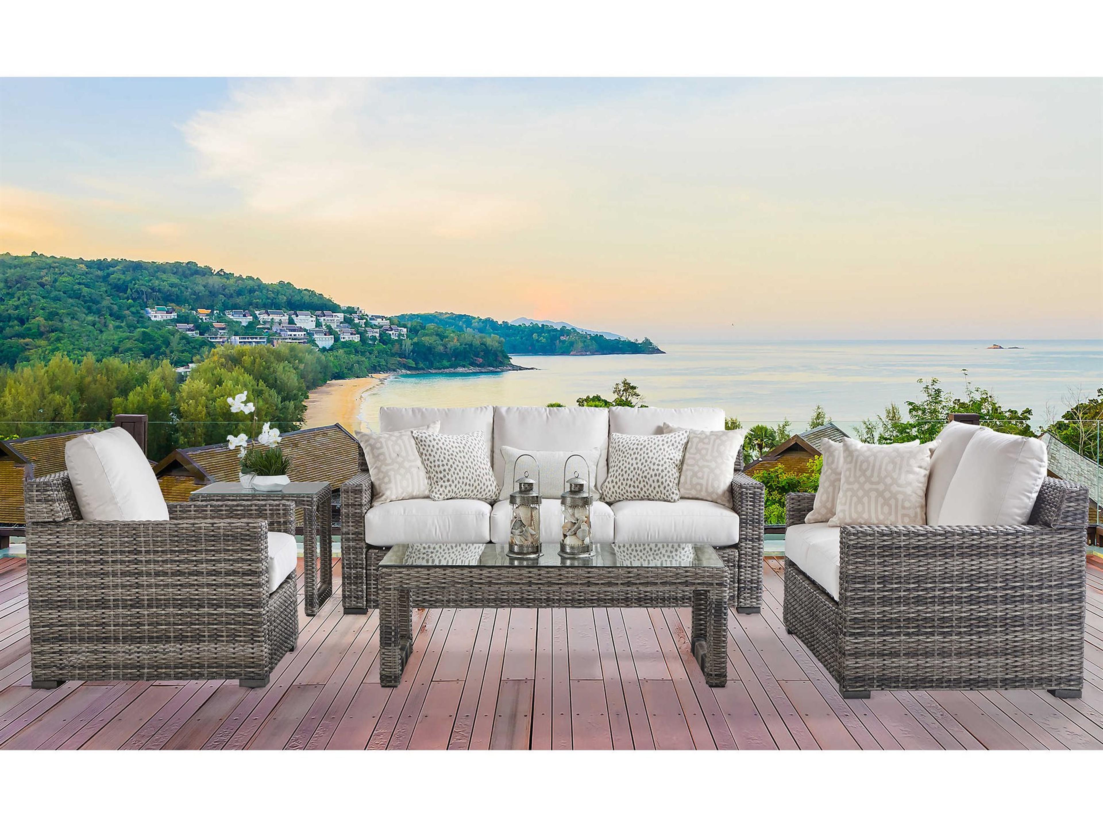 South Sea Rattan New Java Wicker Sandstone Outdoor Lounge Set