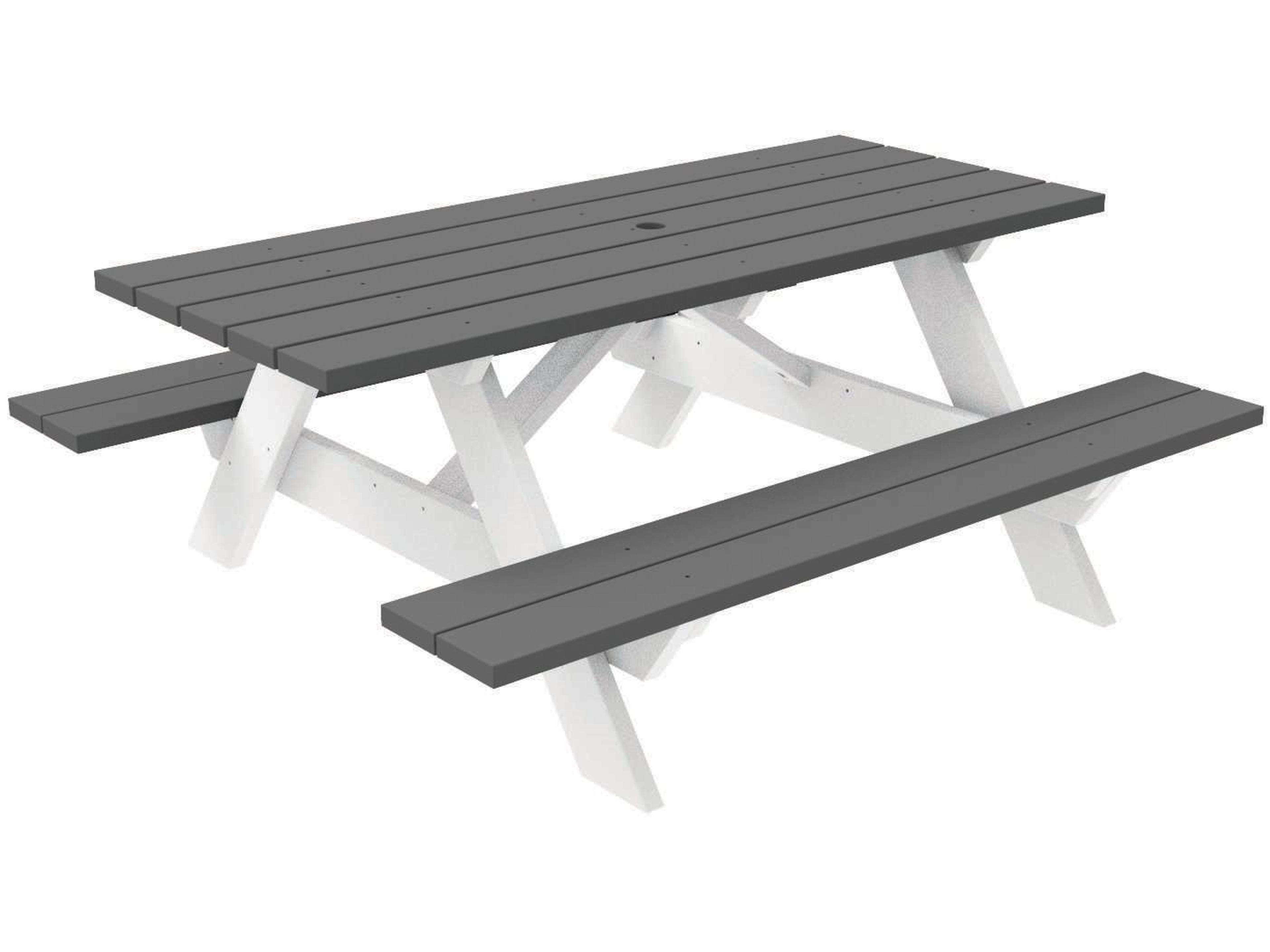 Seaside Casual Complementary Pieces Recycled Plastic Traditional Rectangular Outdoor Picnic Table with Umbrella Hole