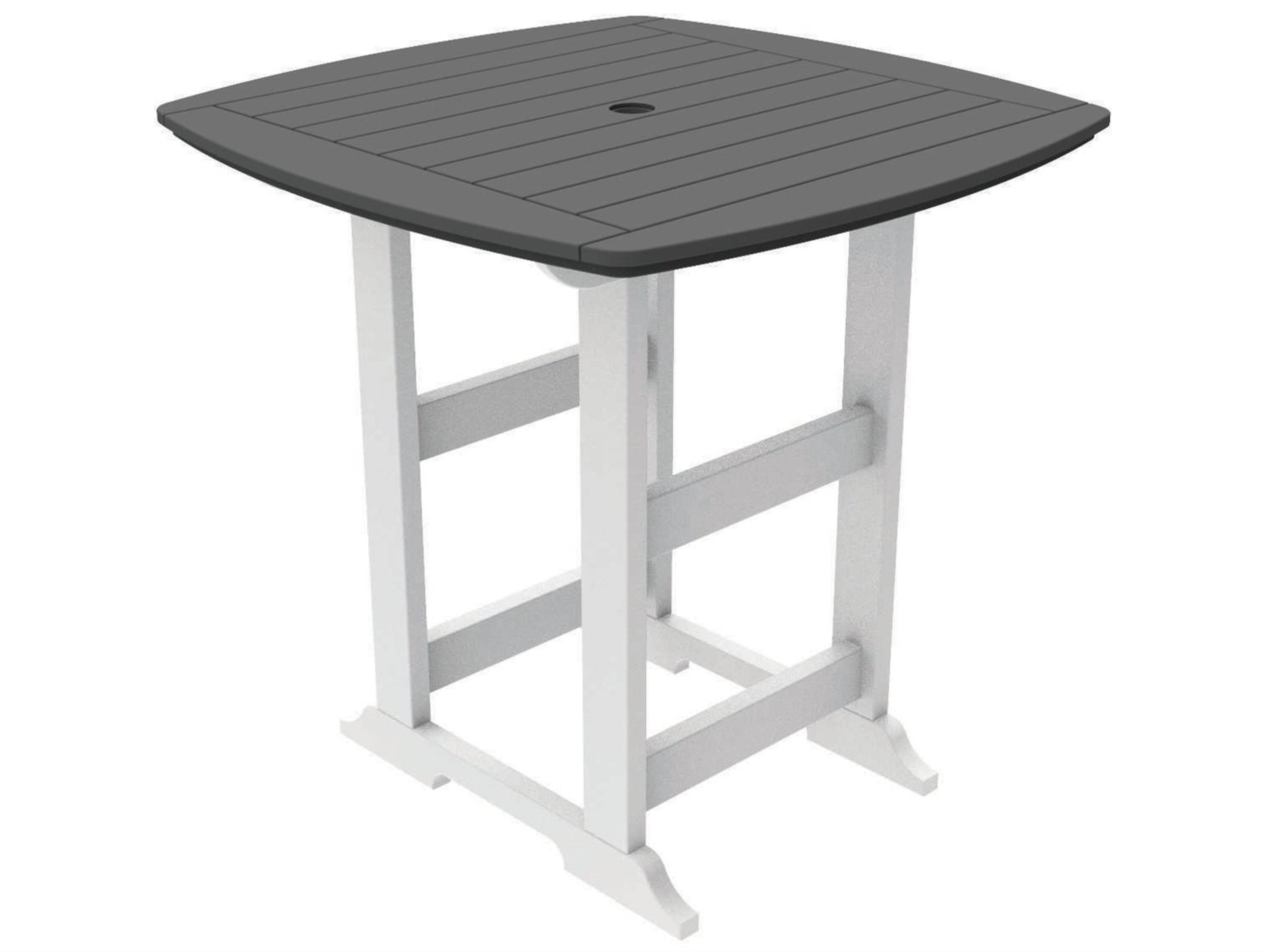 Seaside Casual Portsmouth Recycled Plastic Square Outdoor Patio Bar Table with Umbrella Hole