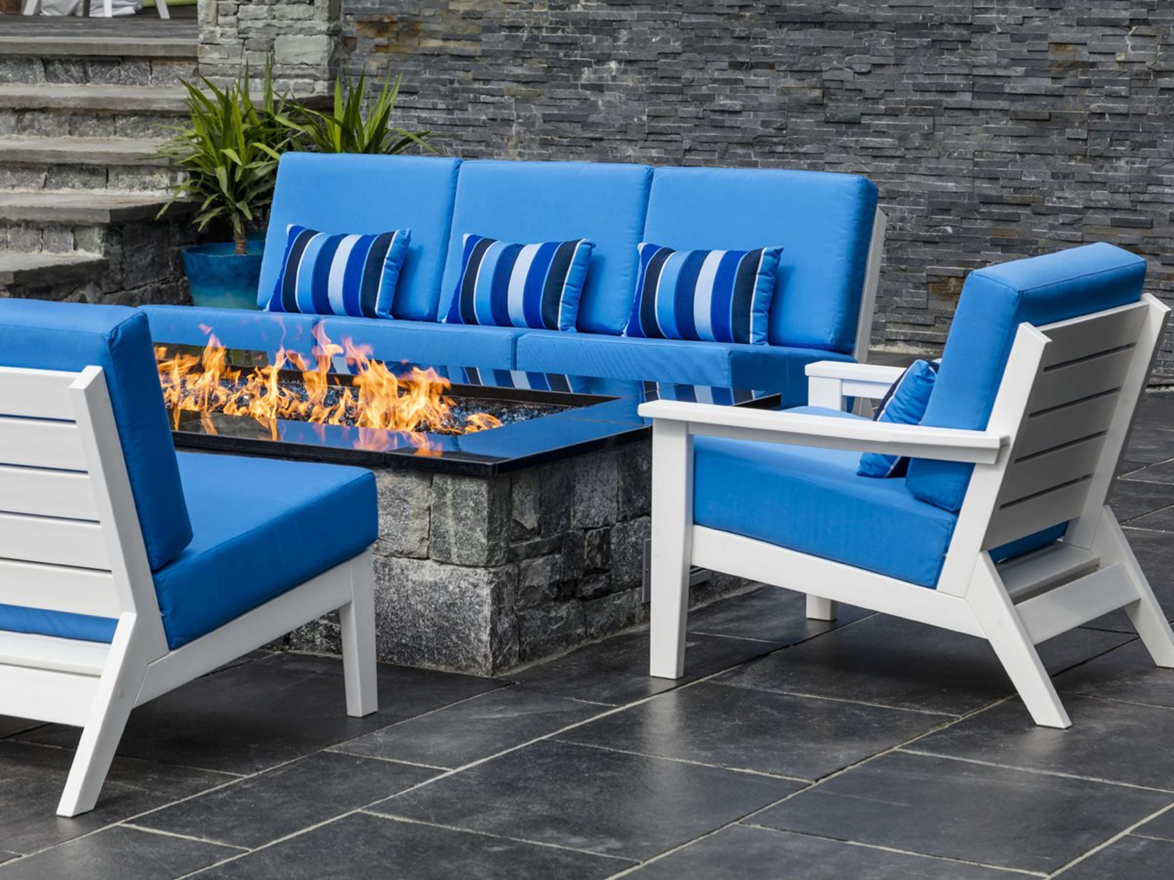 Seaside Casual Dex Recycled Plastic Cushion Firepit Patio Lounge Set