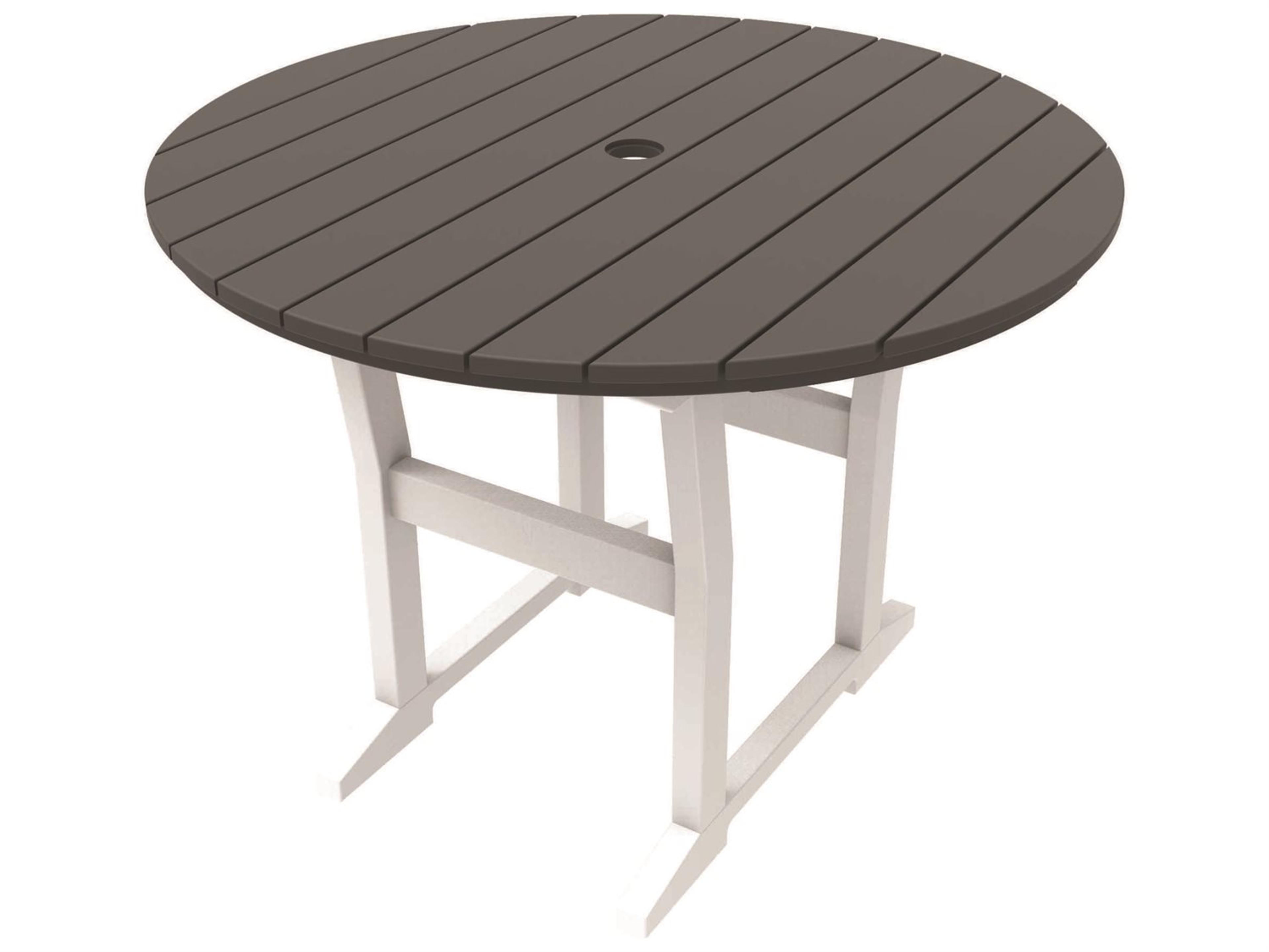 Seaside Casual Coastline Recycled Plastic Cafe Fusion Round Outdoor Patio Dining Table with Umbrella Hole