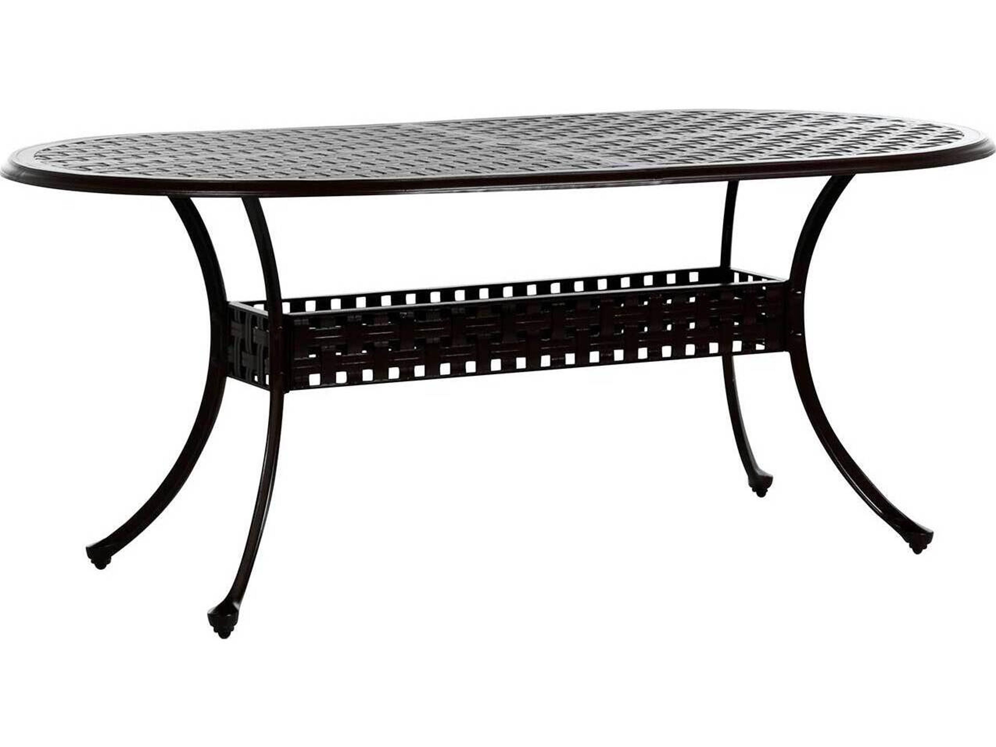 Summer Classics Double Lattice Cast Aluminum Oval Outdoor Patio Dining Table with Umbrella Hole