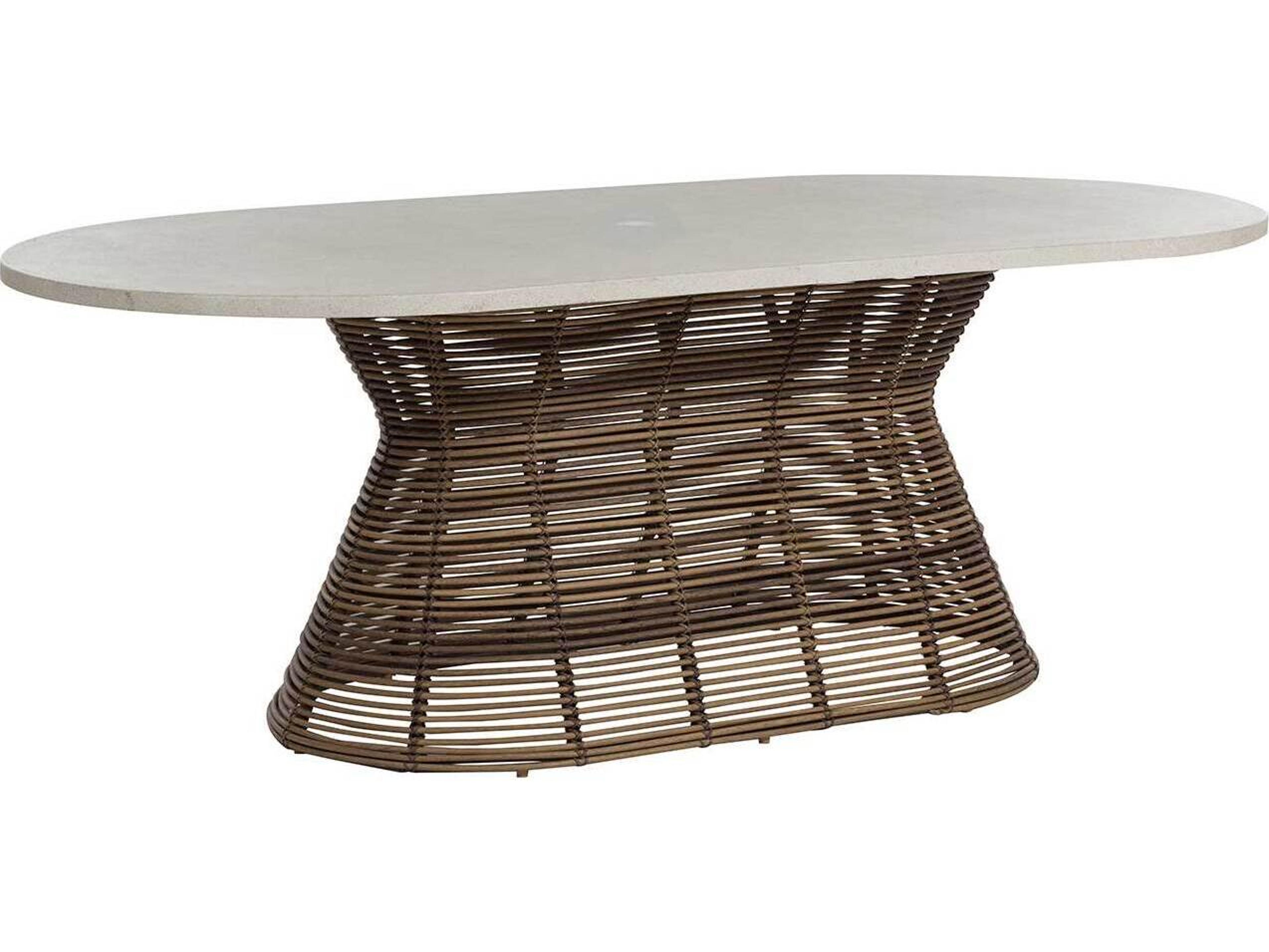 Summer Classics Harris Wicker Oval Round Outdoor Patio Dining Table with Umbrella Hole