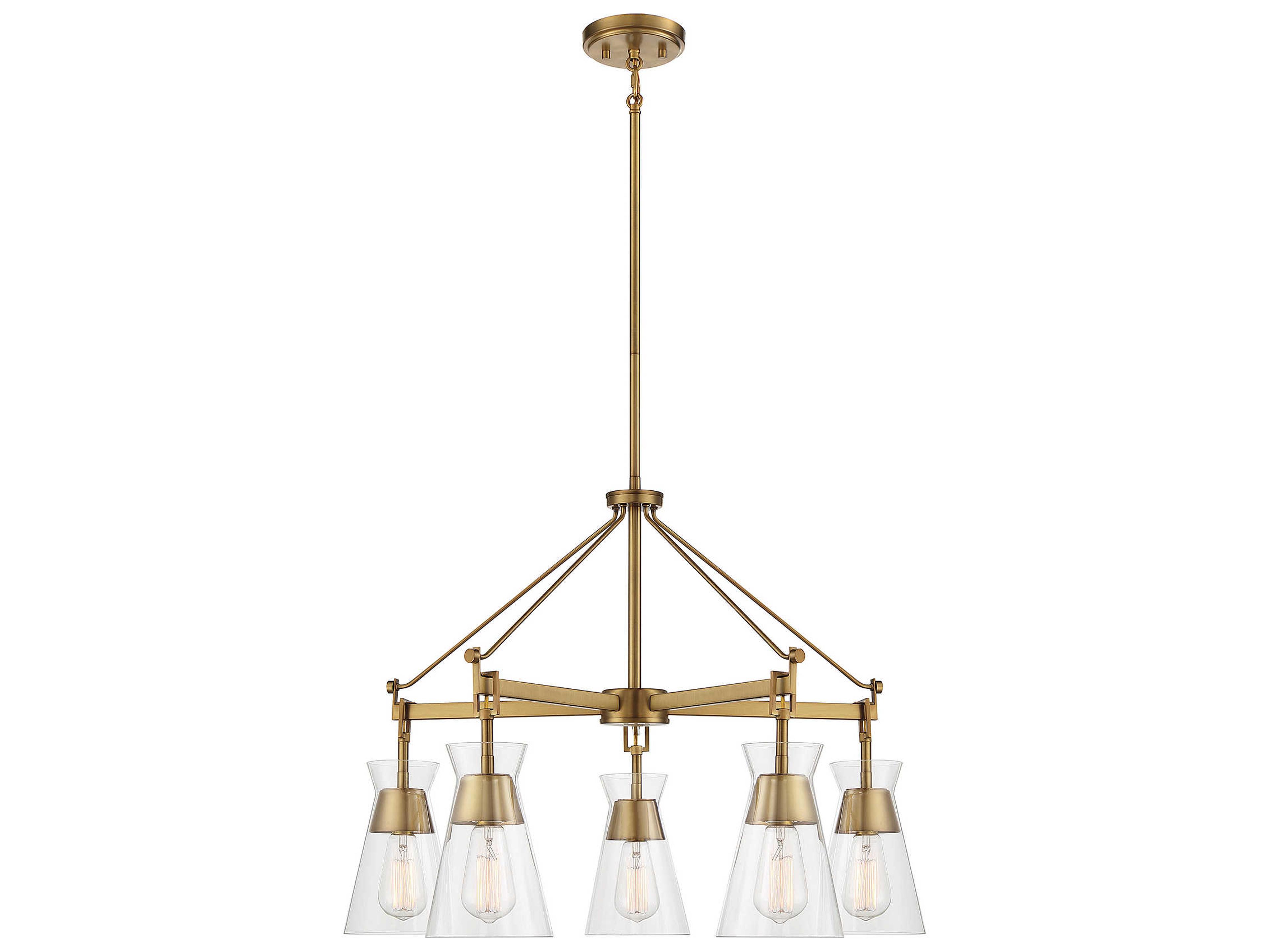 Savoy House Lakewood 5-Light Warm Brass Glass Chandelier