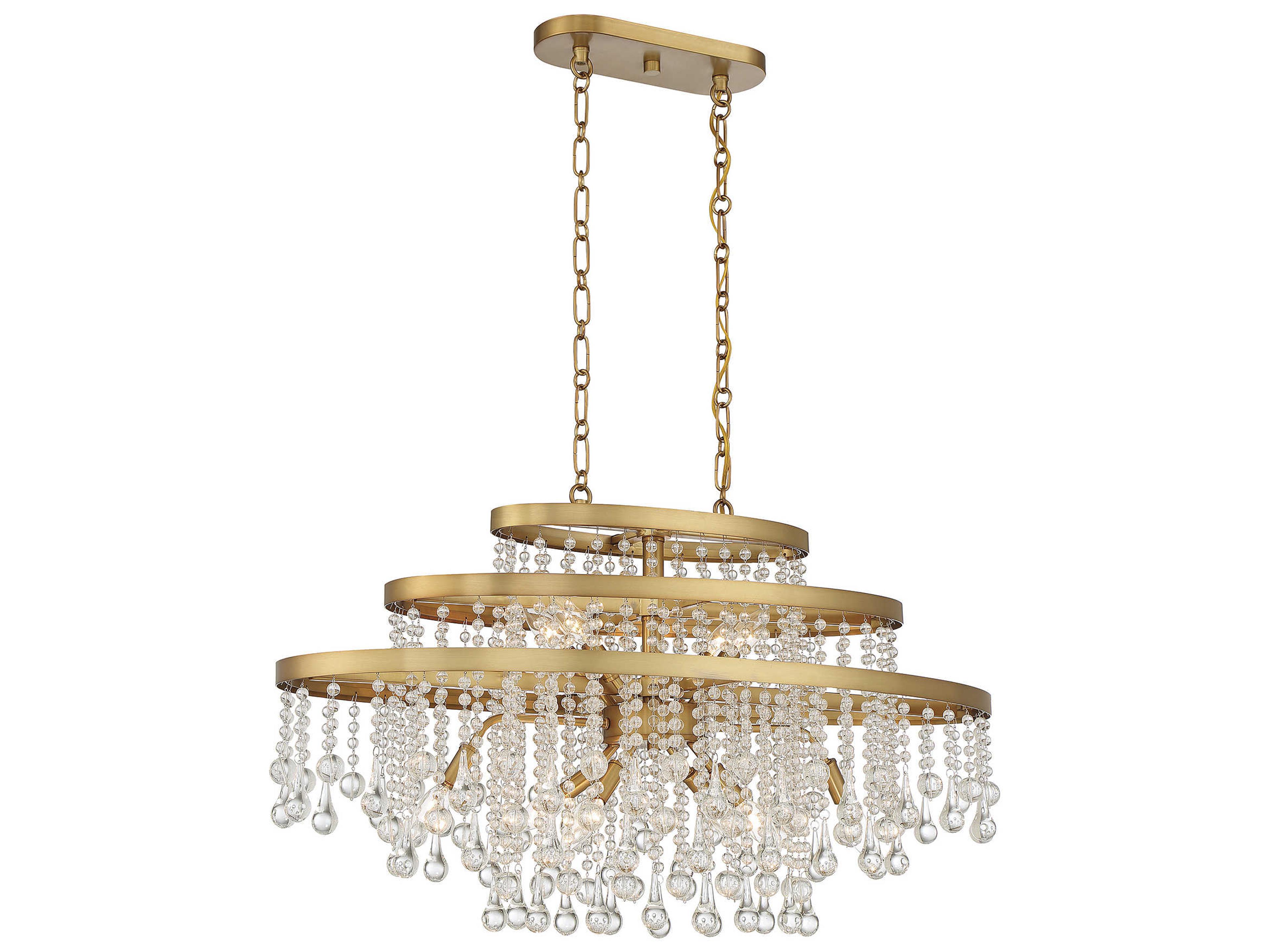 Savoy House Luna 10-Light Warm Brass Crystal Linear Island Pendant