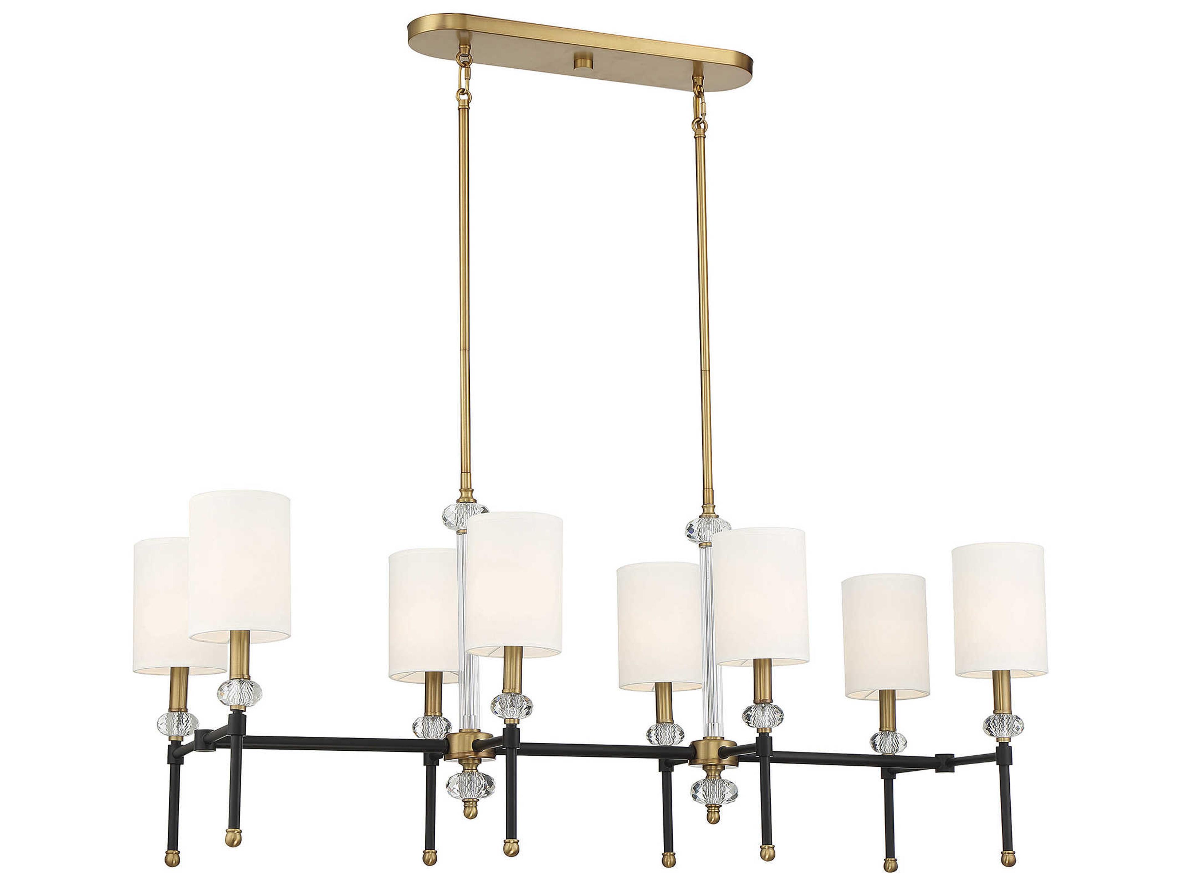 Savoy House Tivoli 8-Light Matte Black Warm Brass Crystal Cylinder Linear Island Pendant
