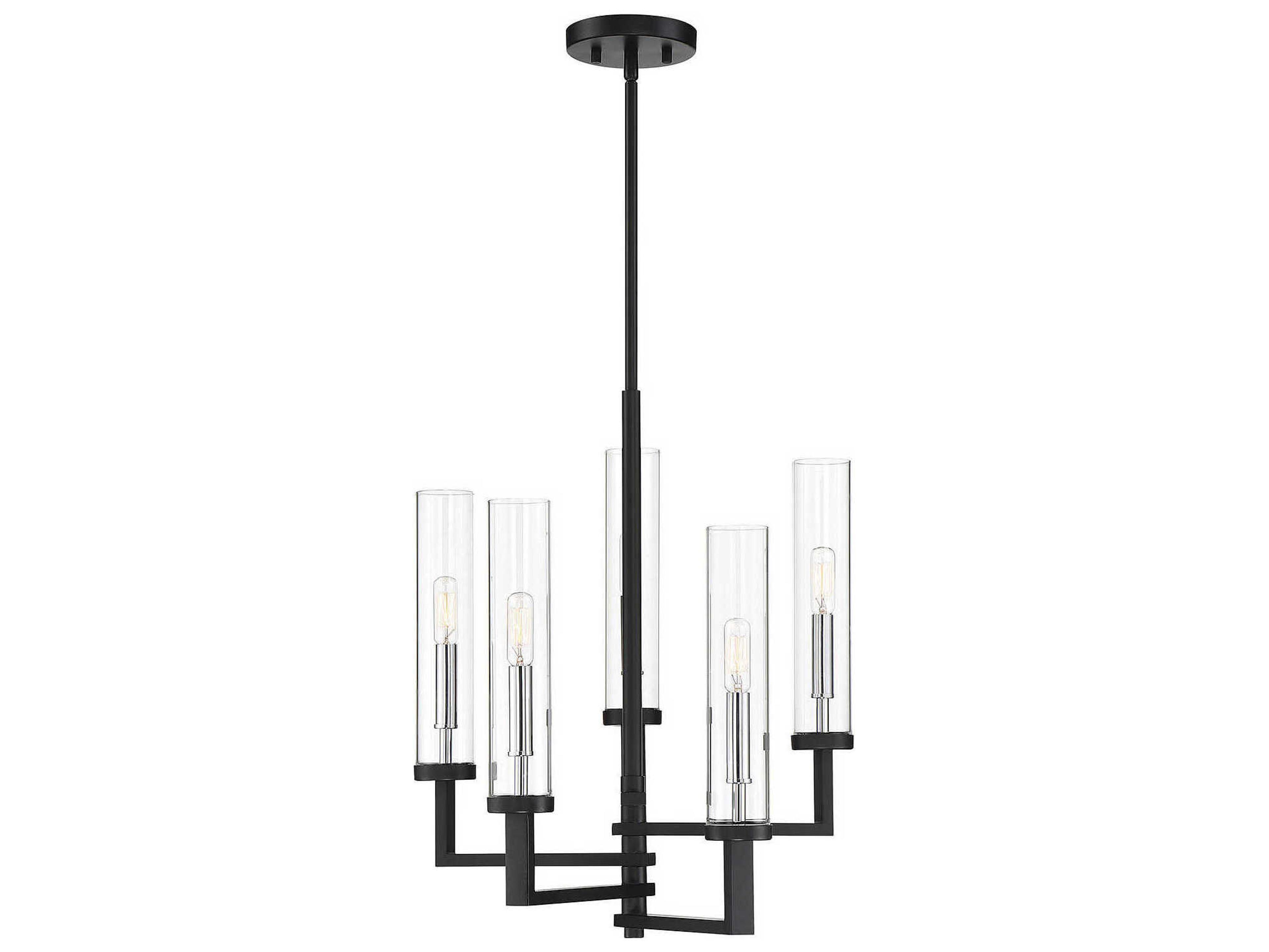 Savoy House Folsom 5-Light Matte Black Polished Chrome Glass Cylinder Chandelier