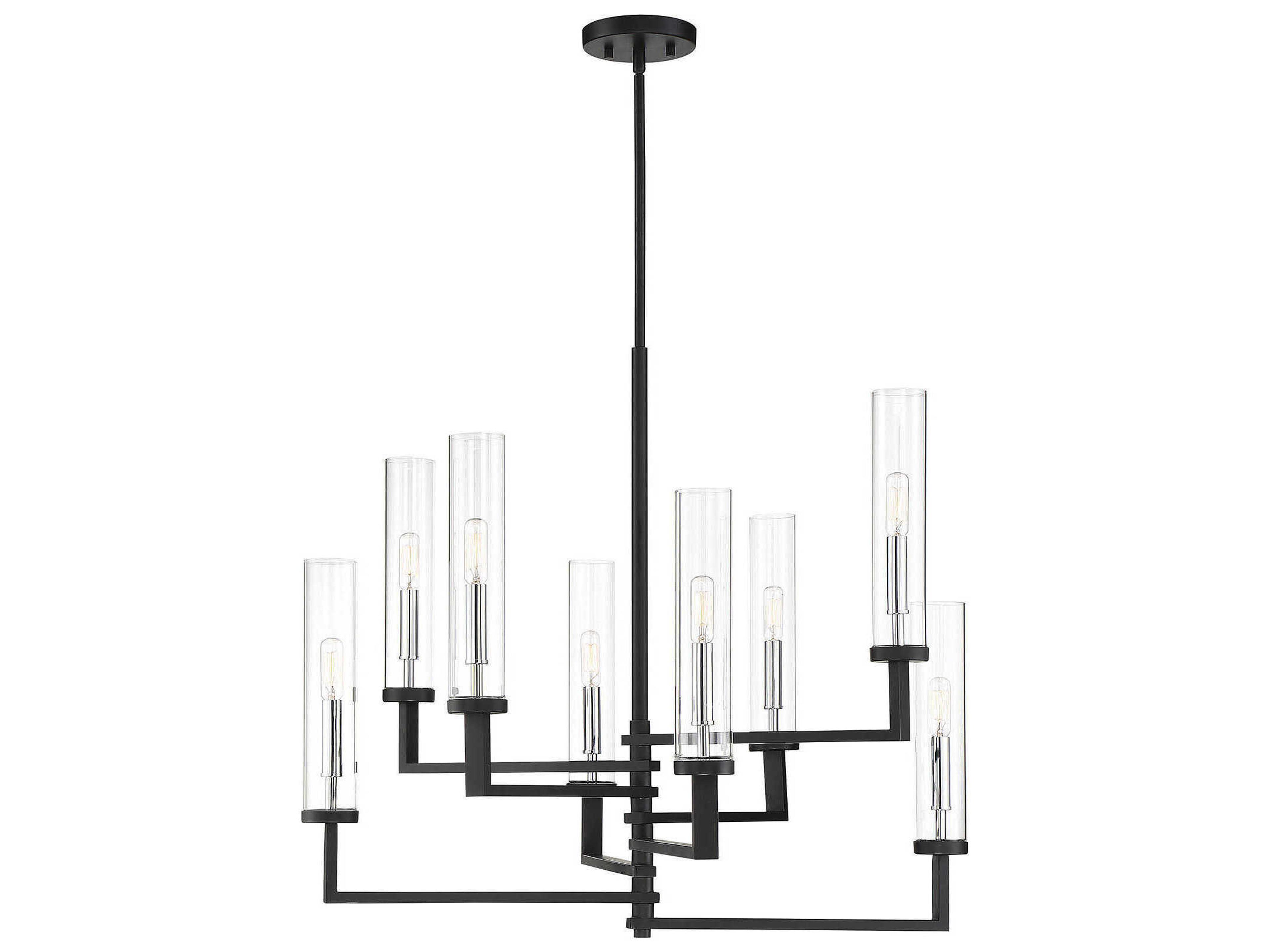 Savoy House Folsom 8-Light Matte Black Polished Chrome Glass Cylinder Chandelier