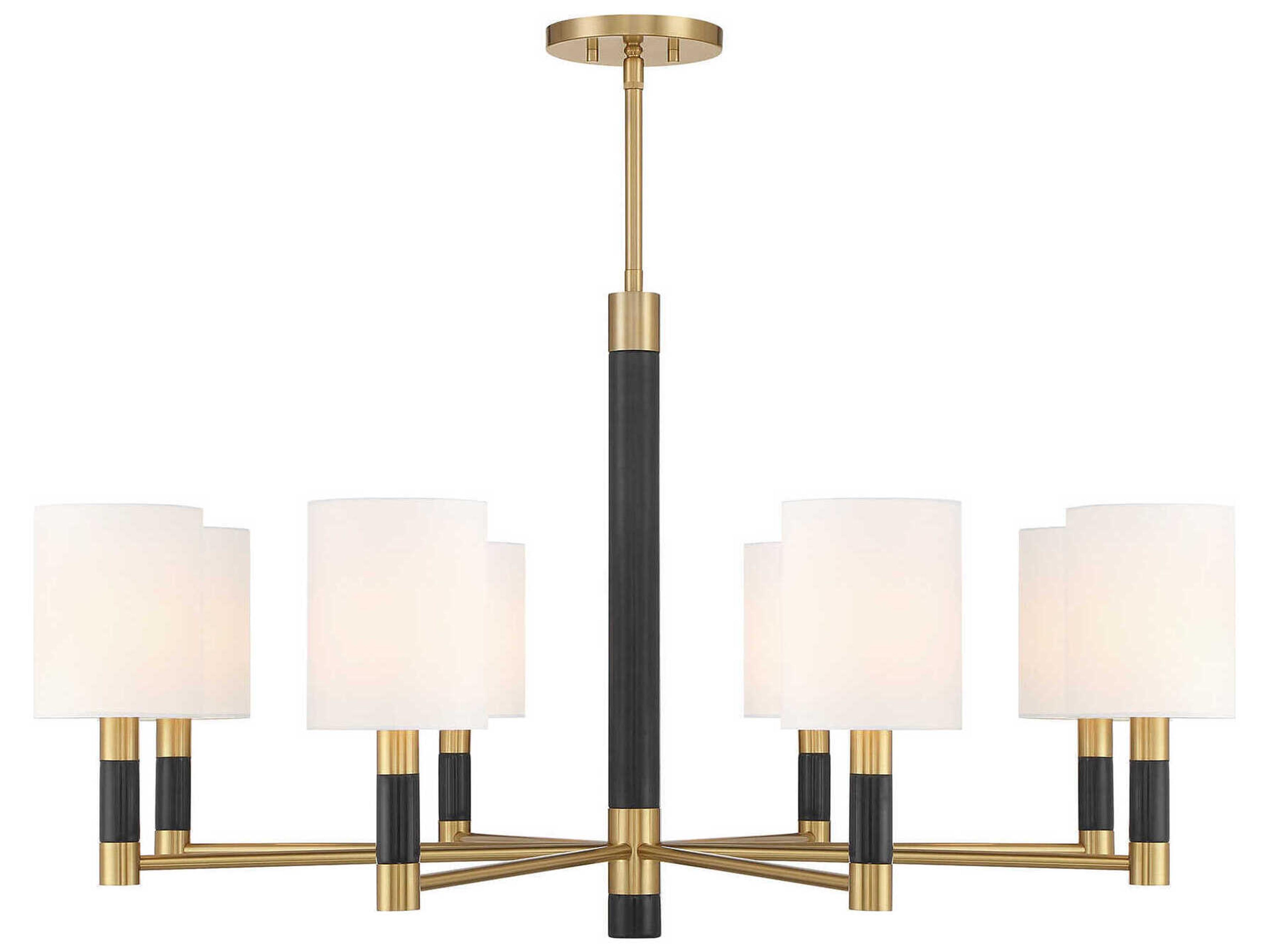 Savoy House Conrad 8-Light Warm Brass Black Marble Cylinder Round Chandelier