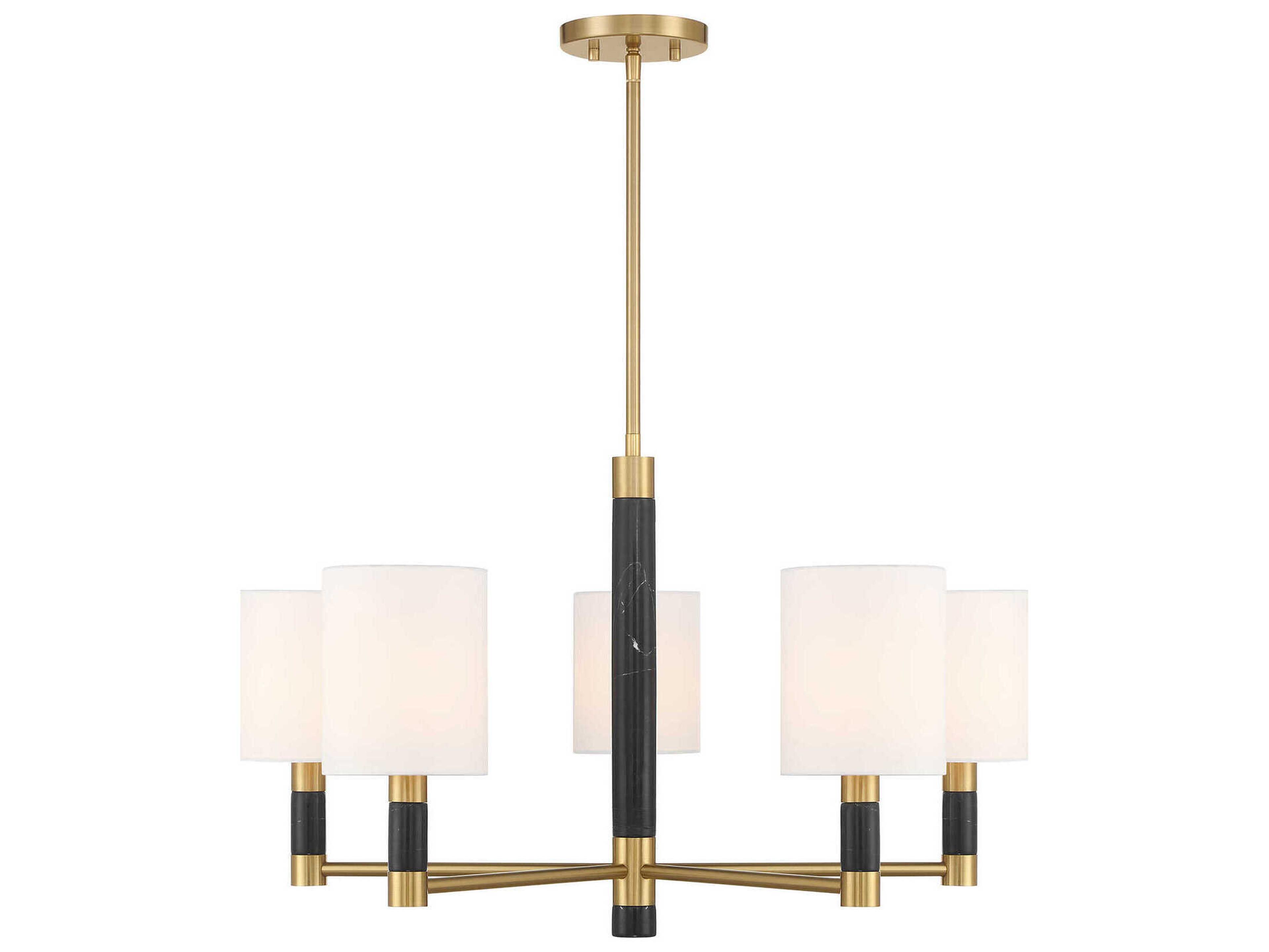 Savoy House Conrad 5-Light Warm Brass Black Marble Cylinder Round Chandelier