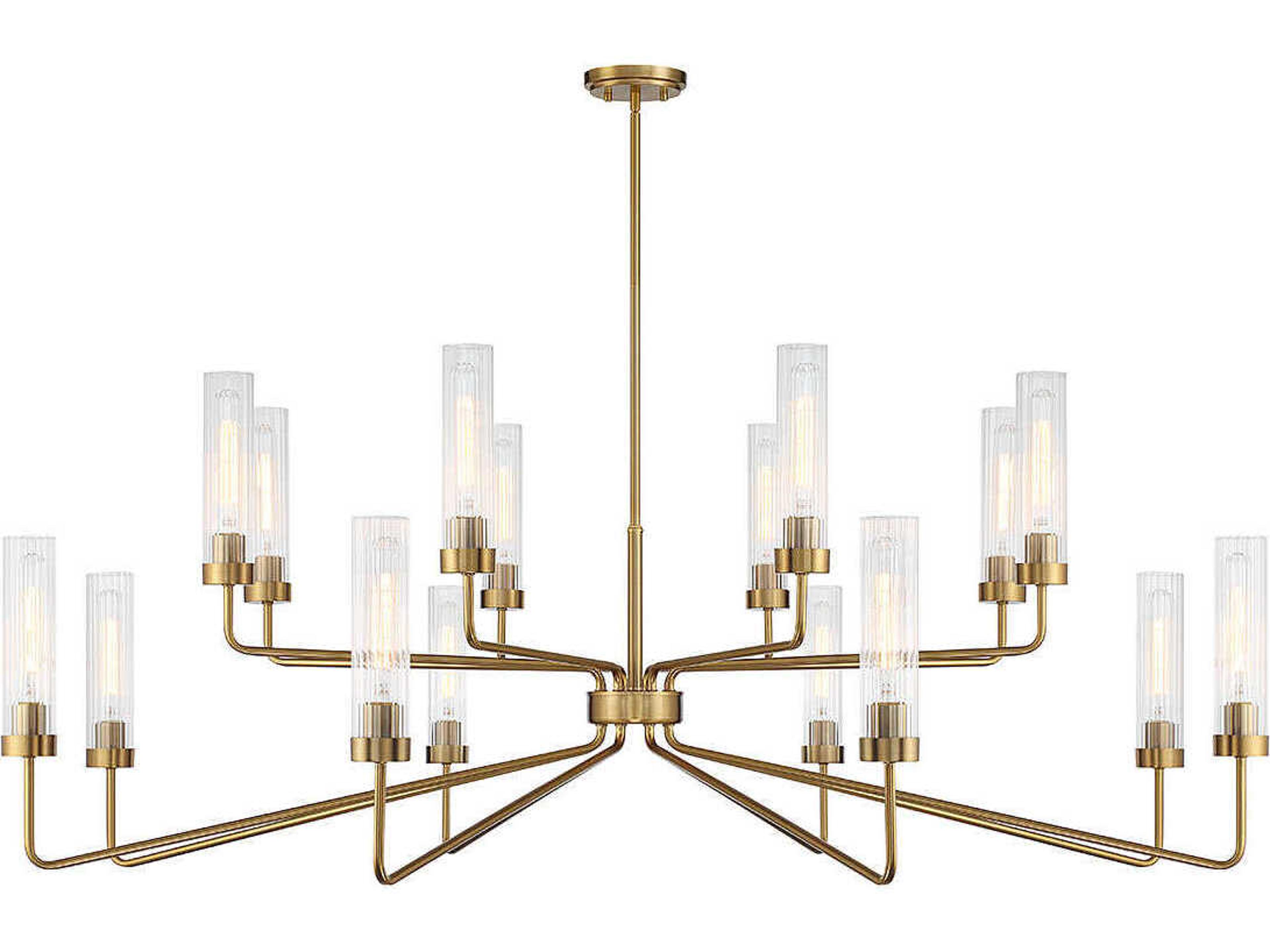 Savoy House Baker 16-Light Warm Brass Glass Cylinder Tiered Chandelier